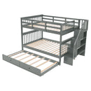 Stairway Bunk Bed With Storage And Guard Rail For Bedroom