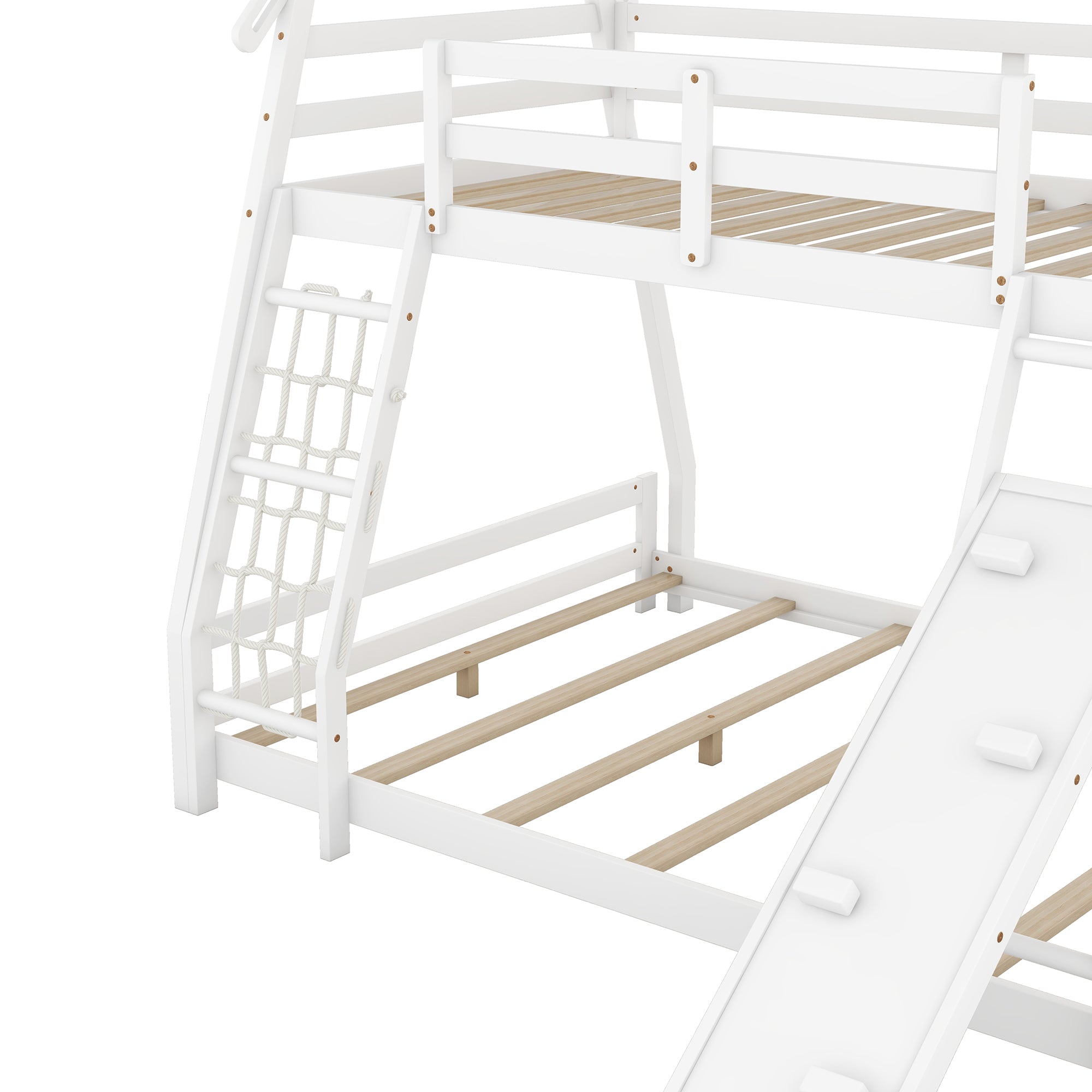 Twin over Queen House Bunk Bed with Climbing Nets and Climbing Ramp, White - Atlantic Fine Furniture Melbourne FL