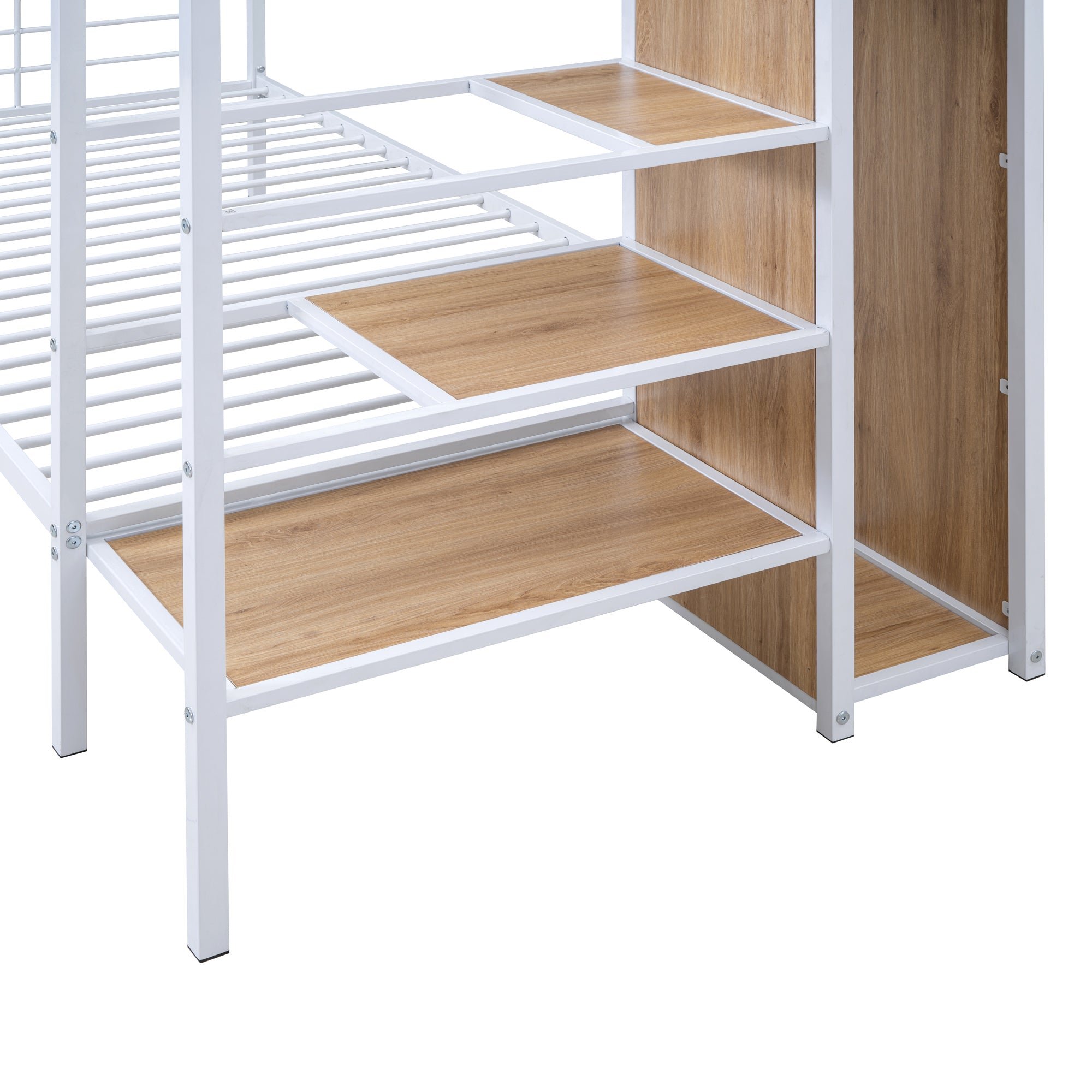 Twin Over Twin Metal Bunk Bed with Lateral Storage Ladder and Wardrobe, White - Atlantic Fine Furniture Melbourne FL
