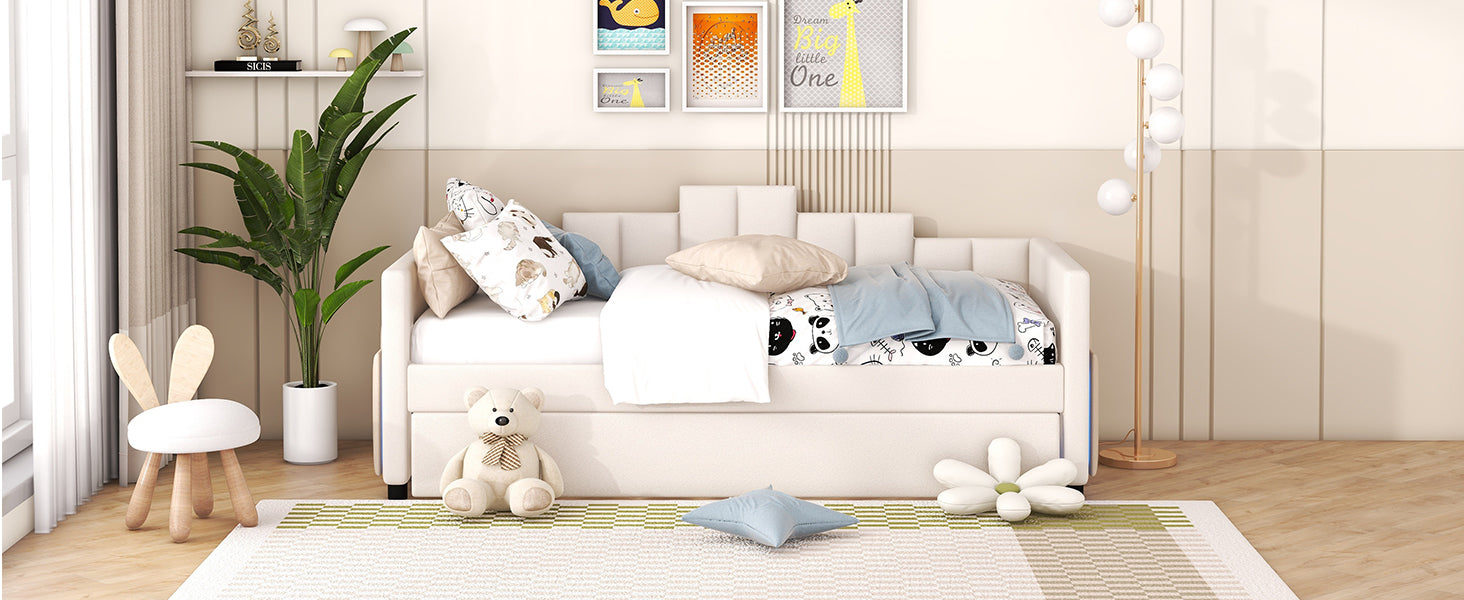 Twin Size Upholstered Daybed with Light and USB Port, Beige - Atlantic Fine Furniture Melbourne FL