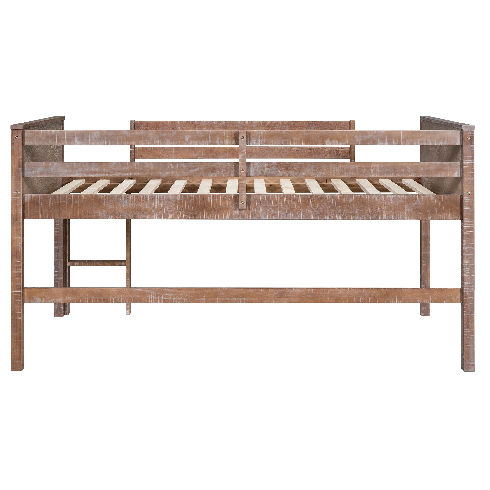 Wood Full Size Loft Bed with Hanging Clothes Racks, White Rustic Natural - Atlantic Fine Furniture Melbourne FL
