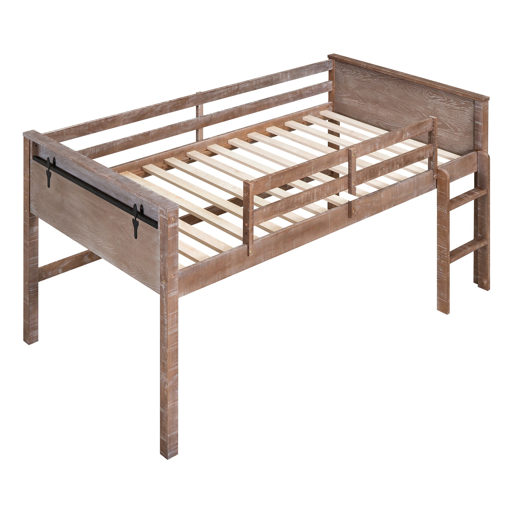 Wood Full Size Loft Bed with Hanging Clothes Racks, White Rustic Natural - Atlantic Fine Furniture Melbourne FL