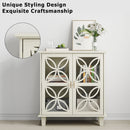 Modern Retro Sideboard Buffet Storage Cabinet With Adjustable Shelves And Tempered Glass Doors - Cream Color