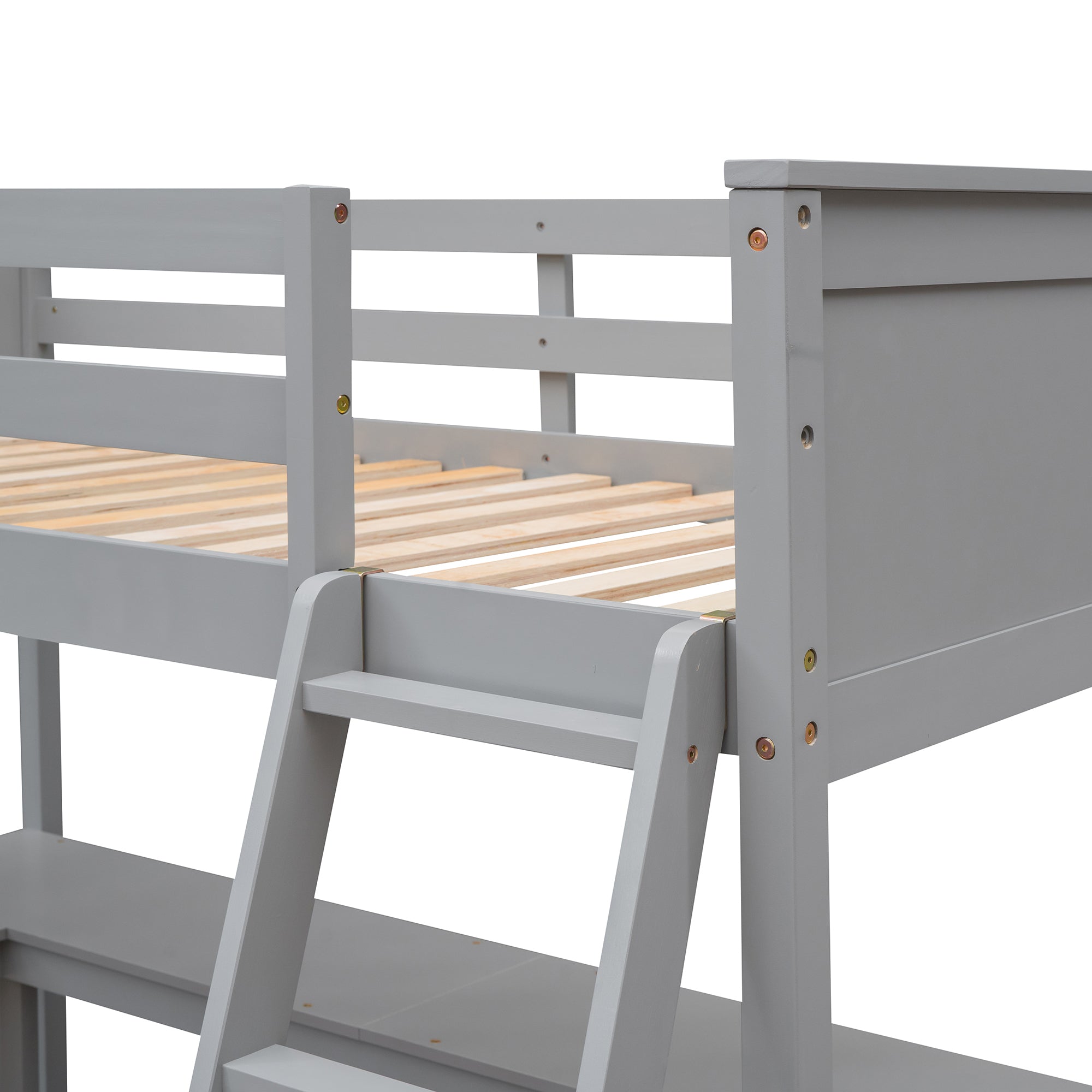 Twin size Loft Bed with Shelves and Desk, Wooden Loft Bed with Desk - Gray(OLD SKU:LT000537AAE) - Atlantic Fine Furniture Melbourne FL