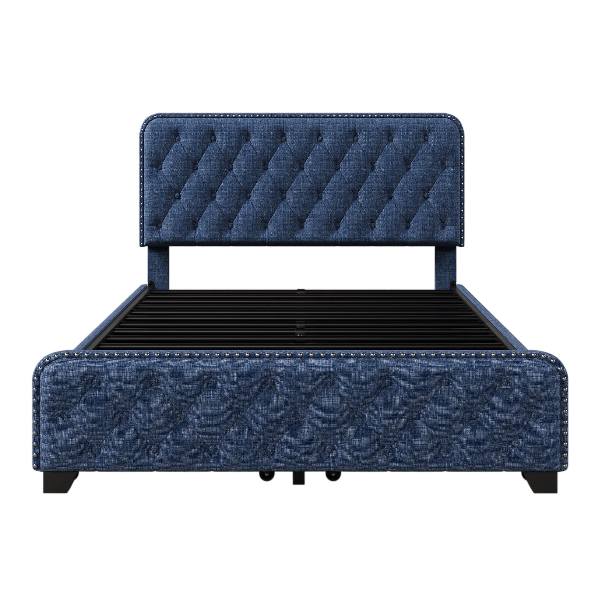 Upholstered Platform Bed Frame with Four Drawers, Button Tufted Headboard and Footboard Sturdy Metal Support, No Box Spring Required, Blue, Full (Old sku:BS300281AAC) - Atlantic Fine Furniture Melbourne FL