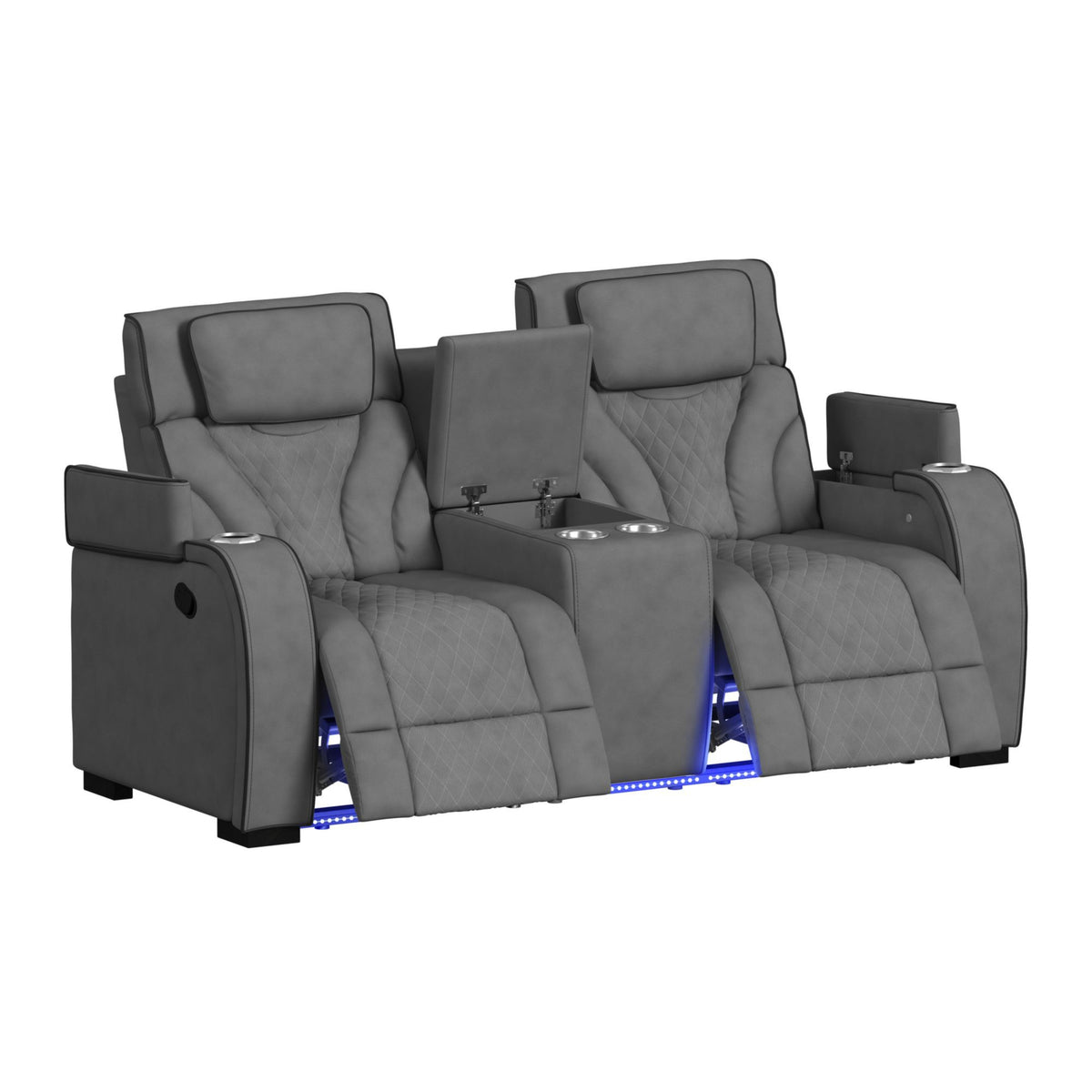 Blitz Motion Loveseat With Console, And LED in Dark Gray by Elements International, view 19