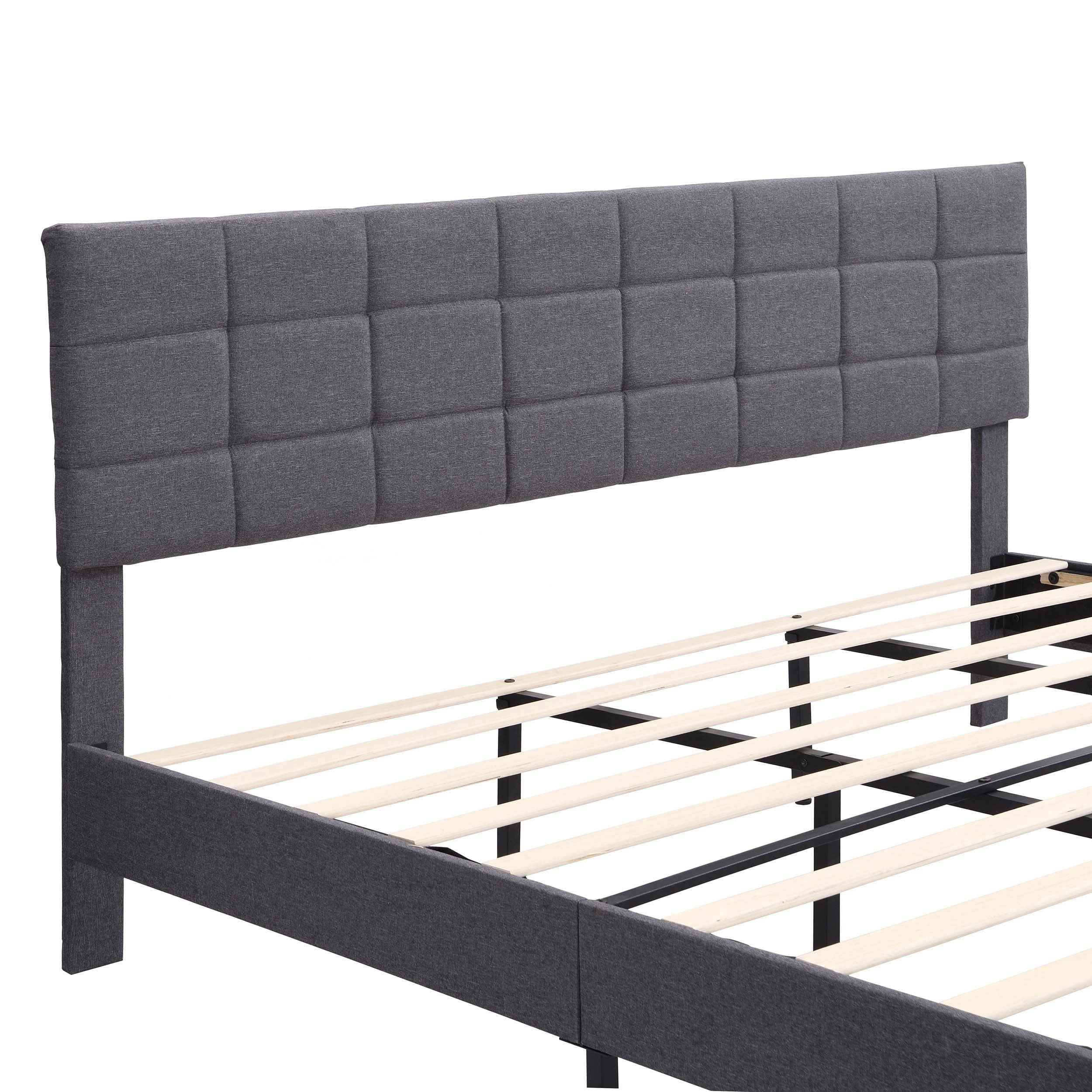 King Size Platform Bed Frame with Fabric Upholstered Headboard and Wooden Slats, No Box Spring Needed/Easy Assembly, Dark Grey - Atlantic Fine Furniture Melbourne FL
