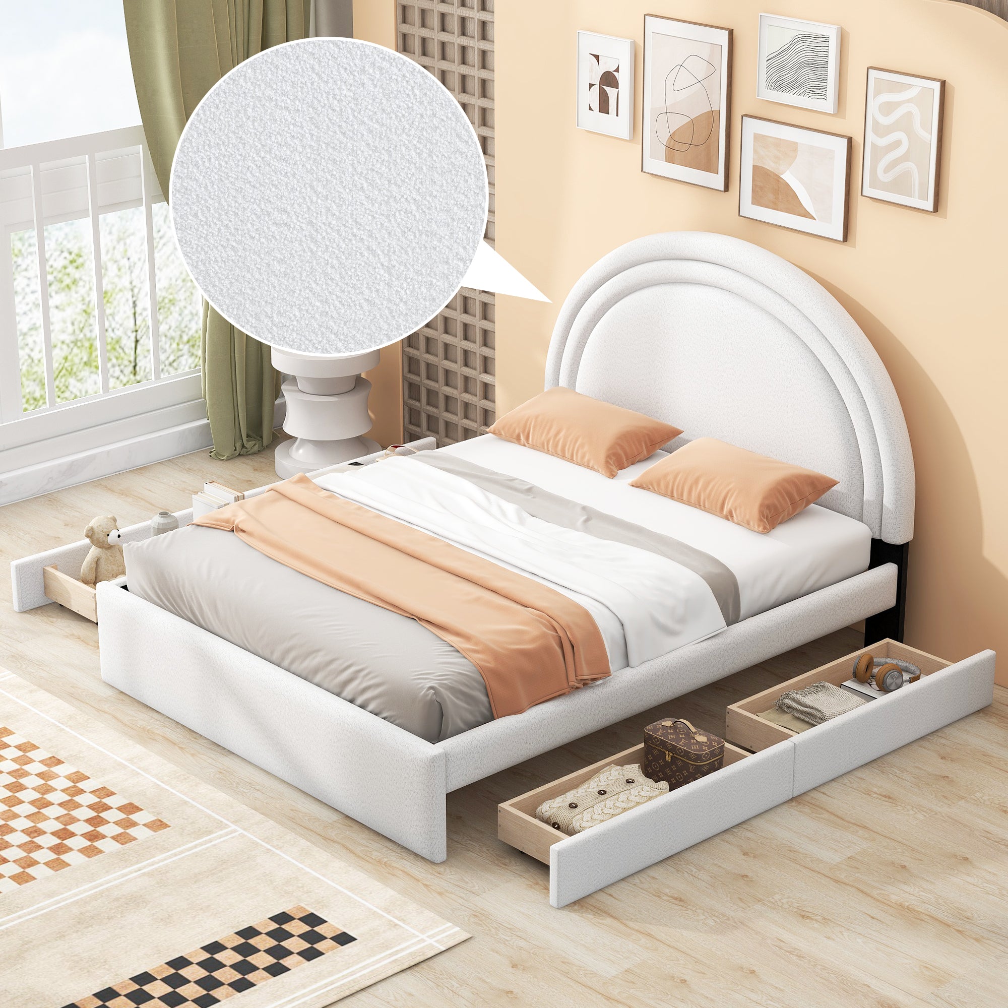 Teddy Upholstered Platform Bed With Four drawers, Full - Atlantic Fine Furniture Melbourne FL