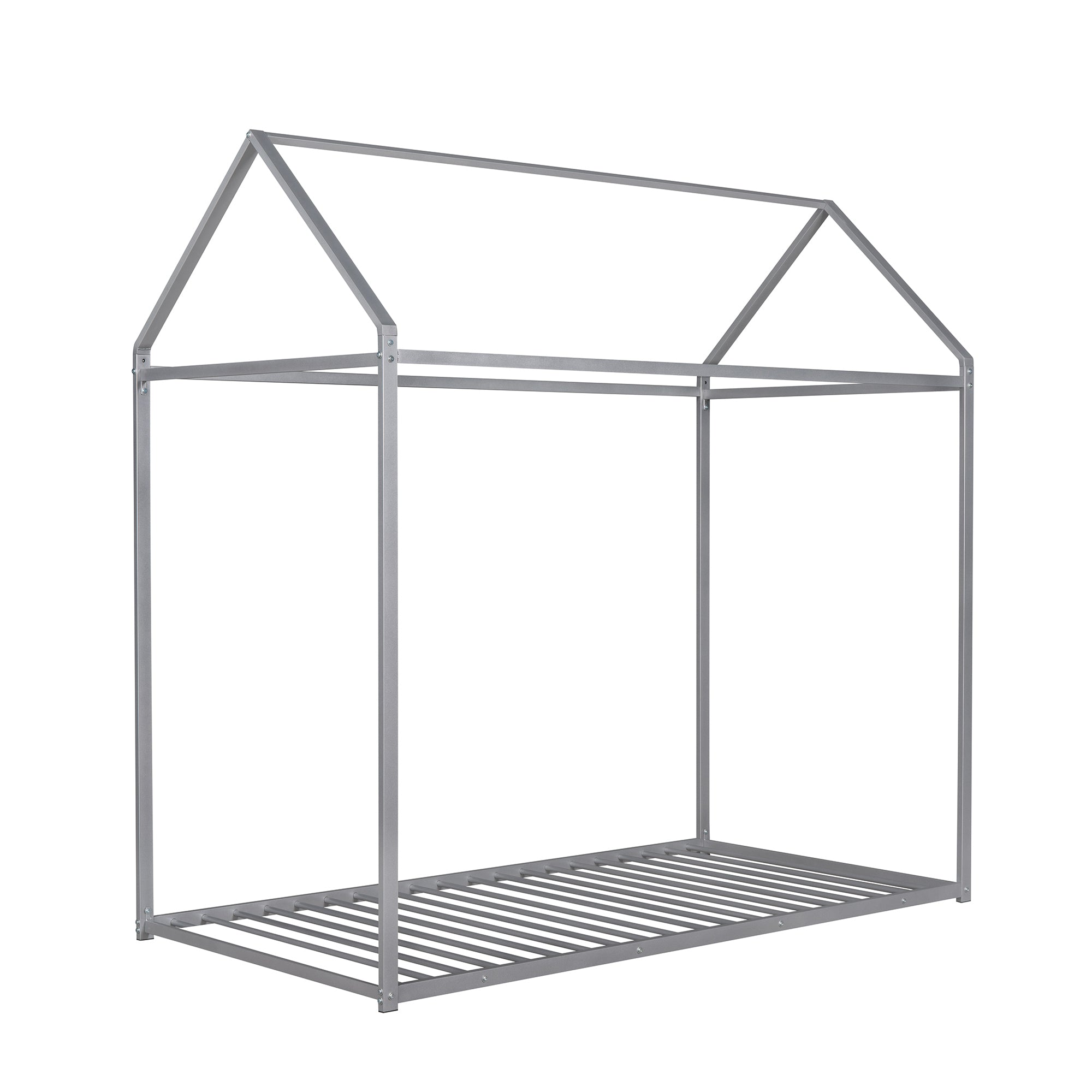 House Bed Frame Twin Size , Kids Bed Frame Metal Platform Bed Floor Bed for Kids Boys Girls No Box Spring Needed Silver