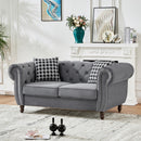 Chesterfield Velvet Upholstery Fabric Loveseat With Roll Armrest And Nailhead