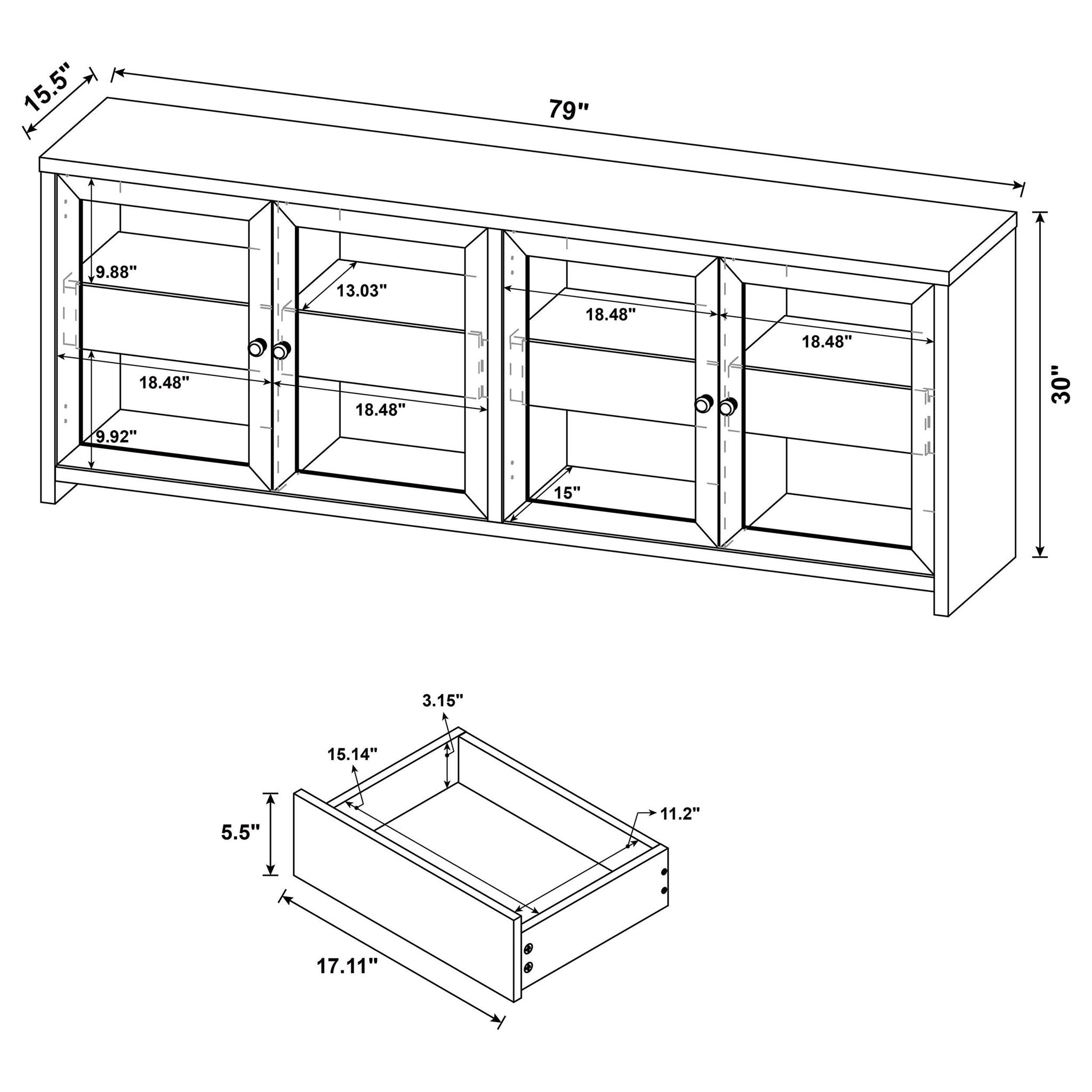 Denison 3-piece Entertainment Center 79-inch TV Stand Black