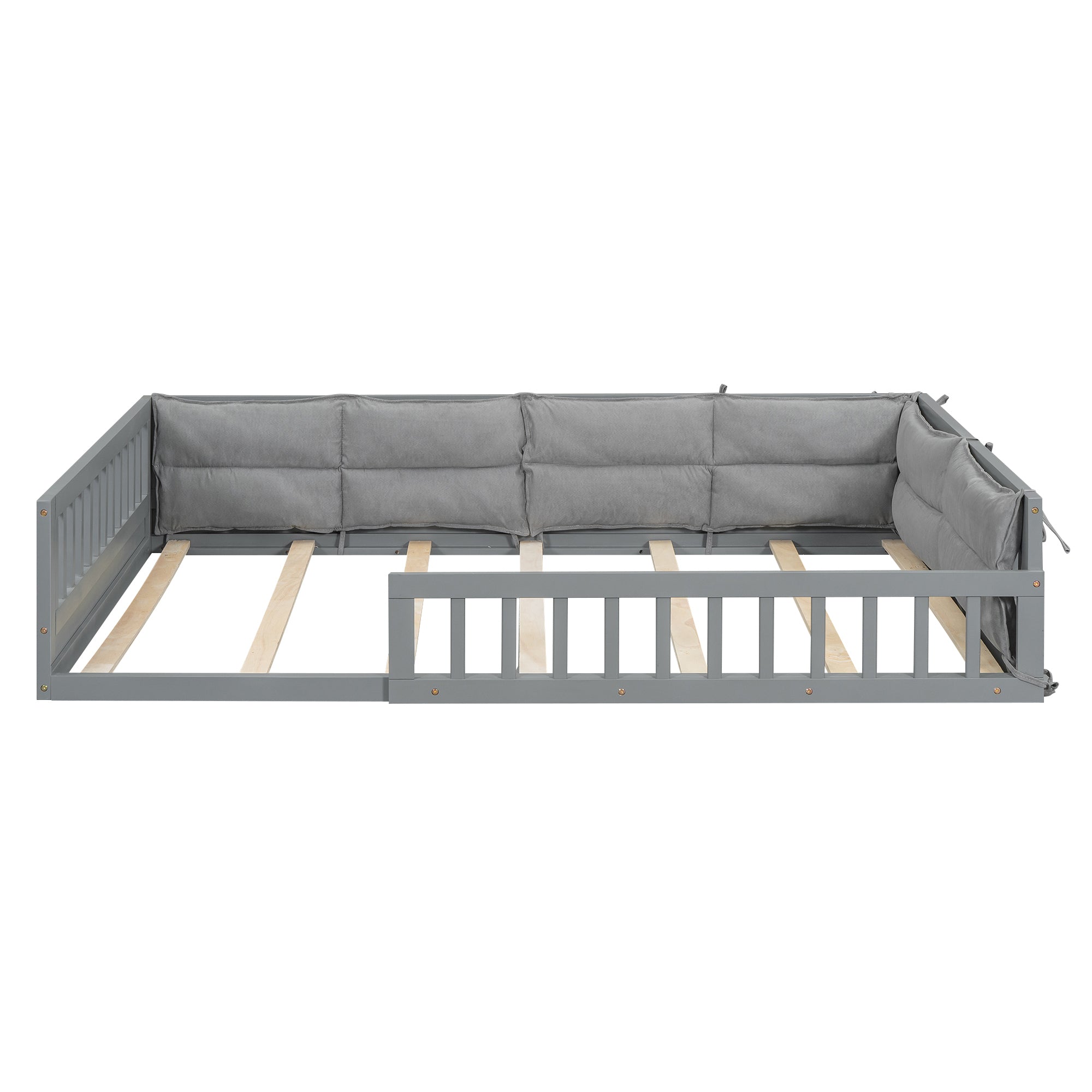 Wood Full Size Upholstered Platform Bed with Guardrail and Pillow, Gray - Atlantic Fine Furniture Melbourne FL