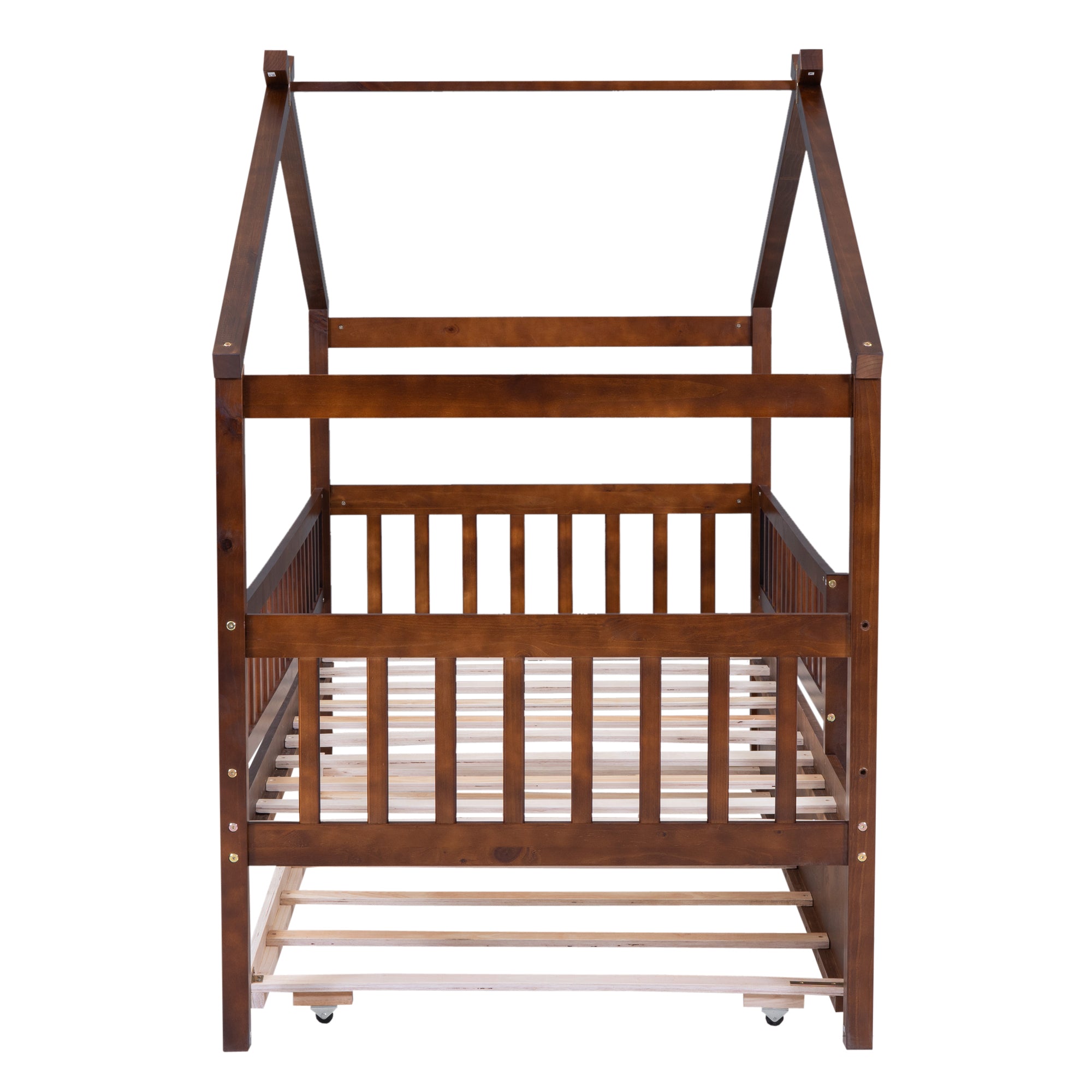 Twin Size Wooden House Bed with Twin Size Trundle, Walnut - Atlantic Fine Furniture Melbourne FL