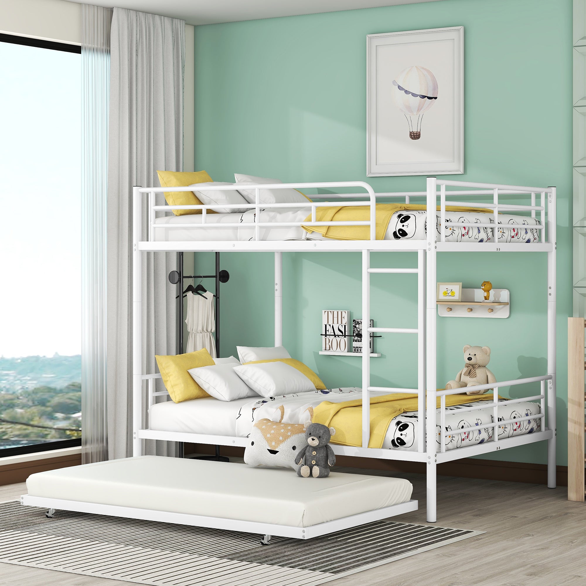 Full Over Full Metal Bunk Bed with Trundle, White - Atlantic Fine Furniture Melbourne FL