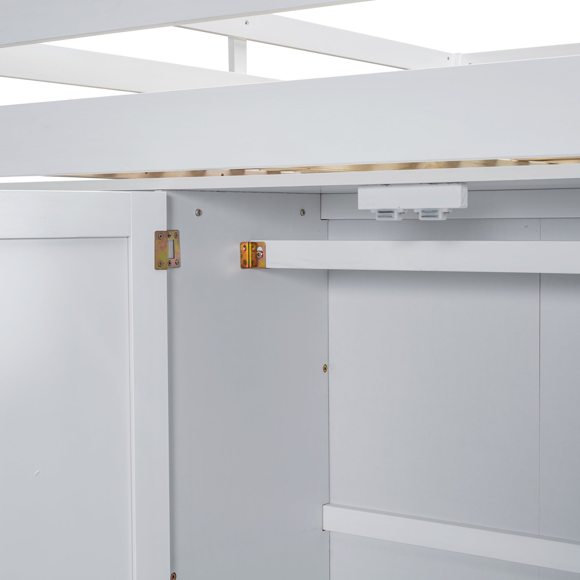 Wood Full Size Loft Bed with Built-in Wardrobe, Desk, Storage Shelves and Drawers, White - Atlantic Fine Furniture Melbourne FL