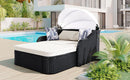 Outdoor Sunbed With Adjustable Canopy, Double Lounge, Daybed - Black / Beige