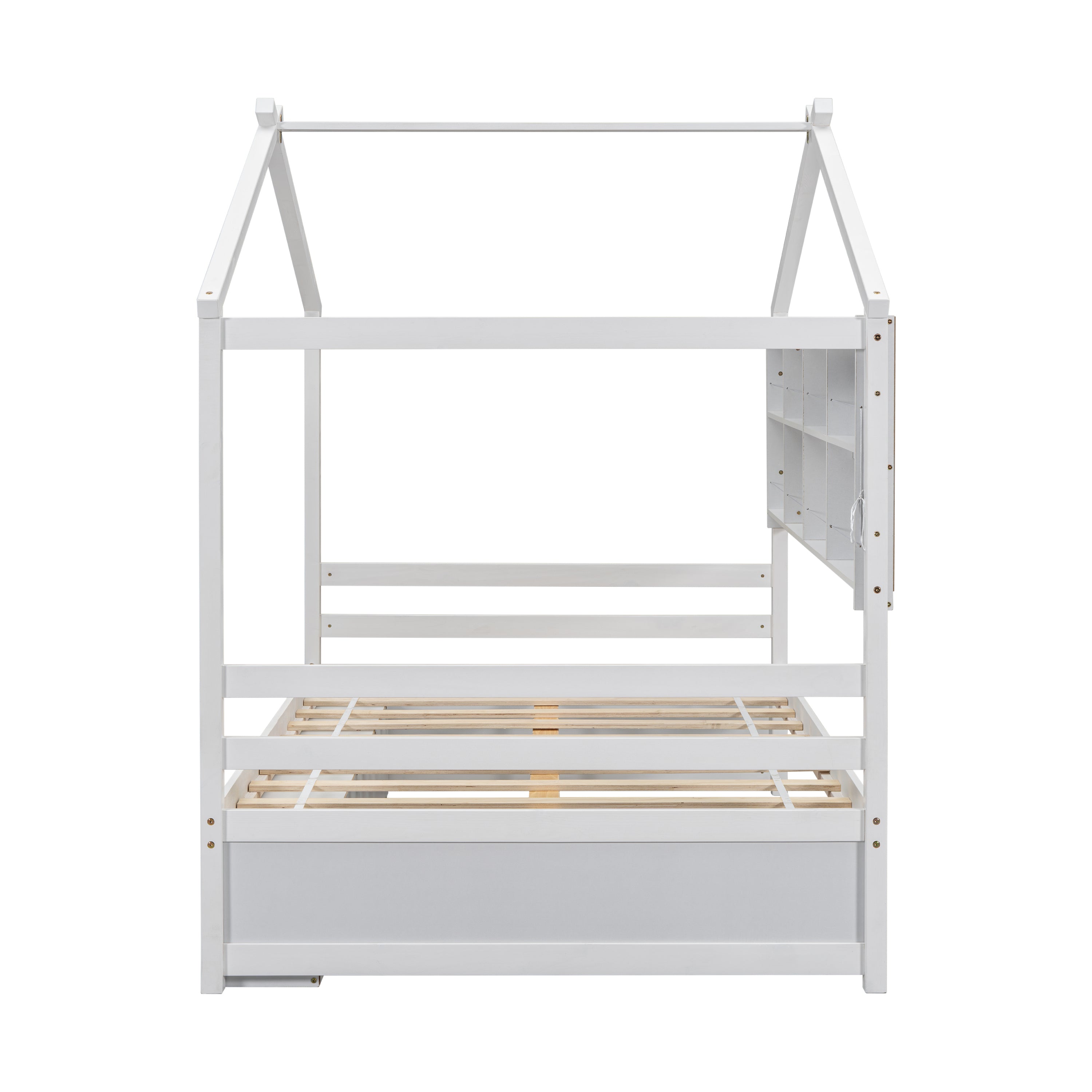 Full House Bed with Roof Frame, Bedside-shelves, Under Bed Storage Unit,White - Atlantic Fine Furniture Melbourne FL