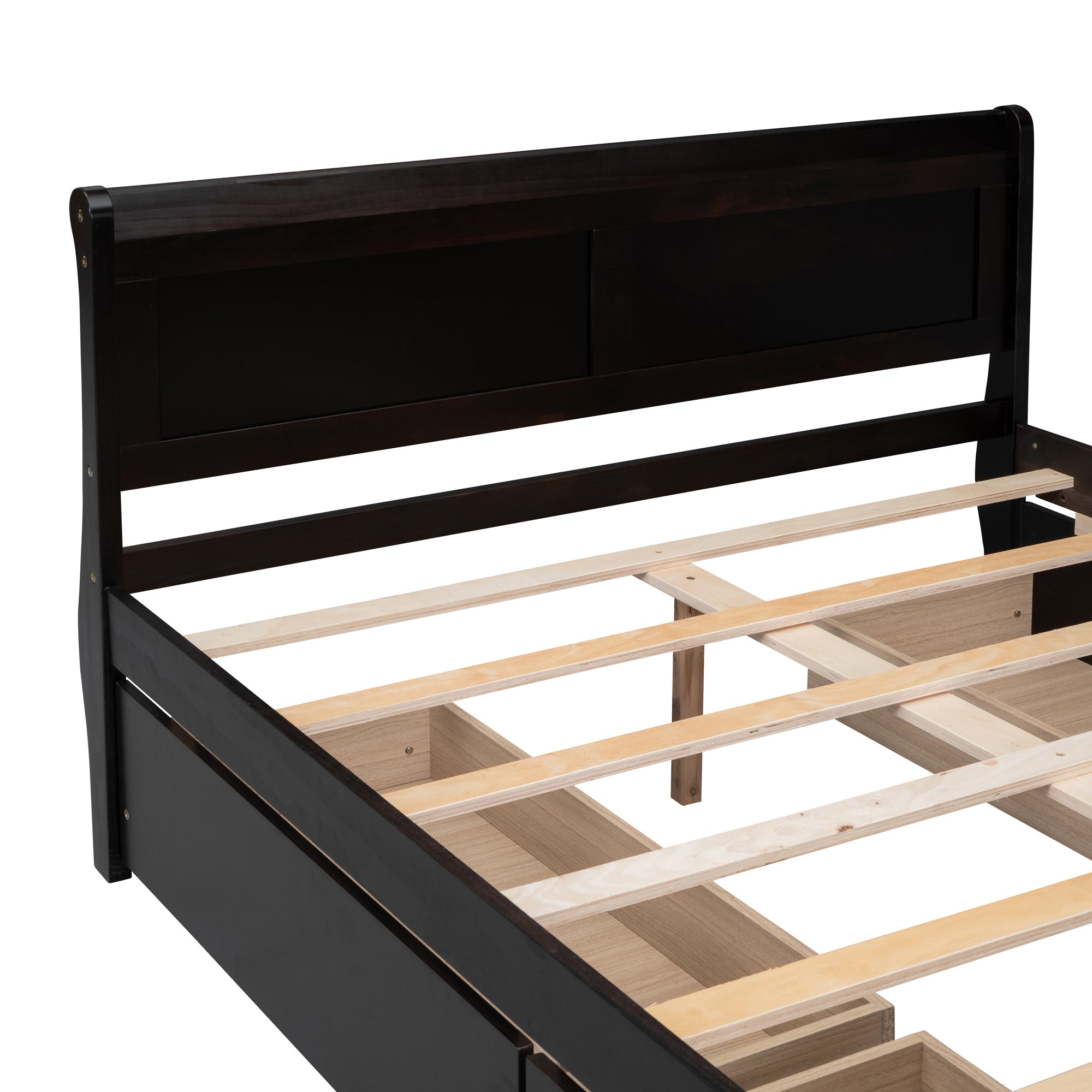 Full Size Wood Platform Bed with 4 Drawers and Streamlined Headboard & Footboard, Espresso - Atlantic Fine Furniture Melbourne FL