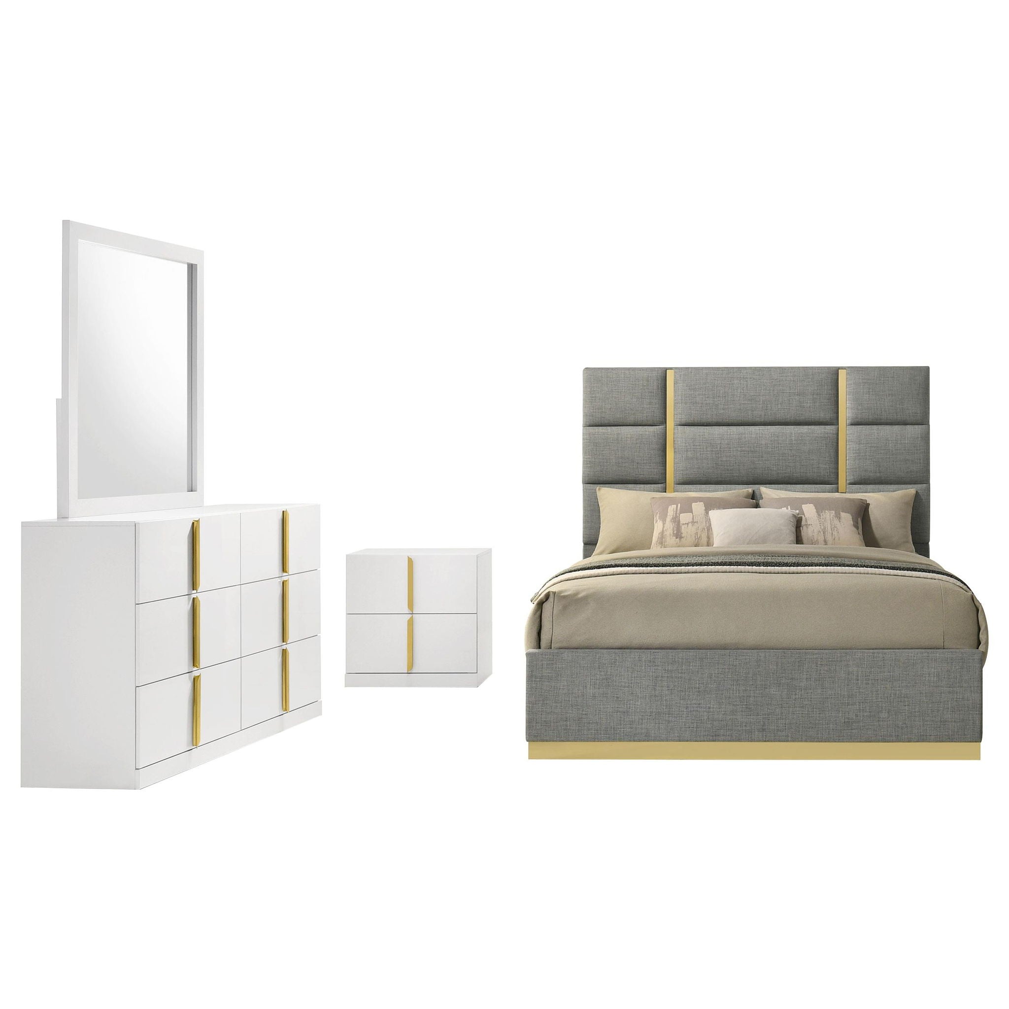 Ines 4-piece Queen Bedroom Set Grey and White High Gloss