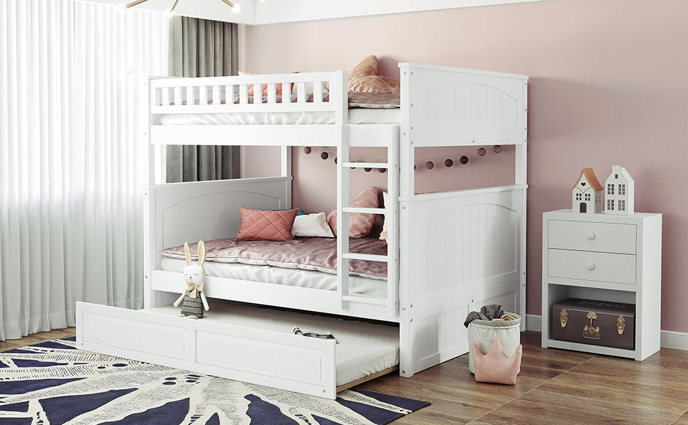 Full Over Full Bunk Bed with Twin Size Trundle, Pine Wood Bunk Bed with Guardrails, White (Old SKU:LP000044AAK) - Atlantic Fine Furniture Melbourne FL