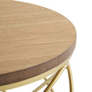 Contemporary Golden Side Table With Top And Metal Frame - Natural / Gold