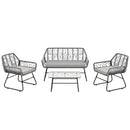 4 Piece Wicker Patio Furniture Set With Tempered Glass Table And Detachable Cushions