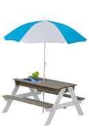 Wooden Kids Picnic Table, Sand And Water Table With Umbrella, Activity Table For Outdoor Backyard Patio Play - White / Gray