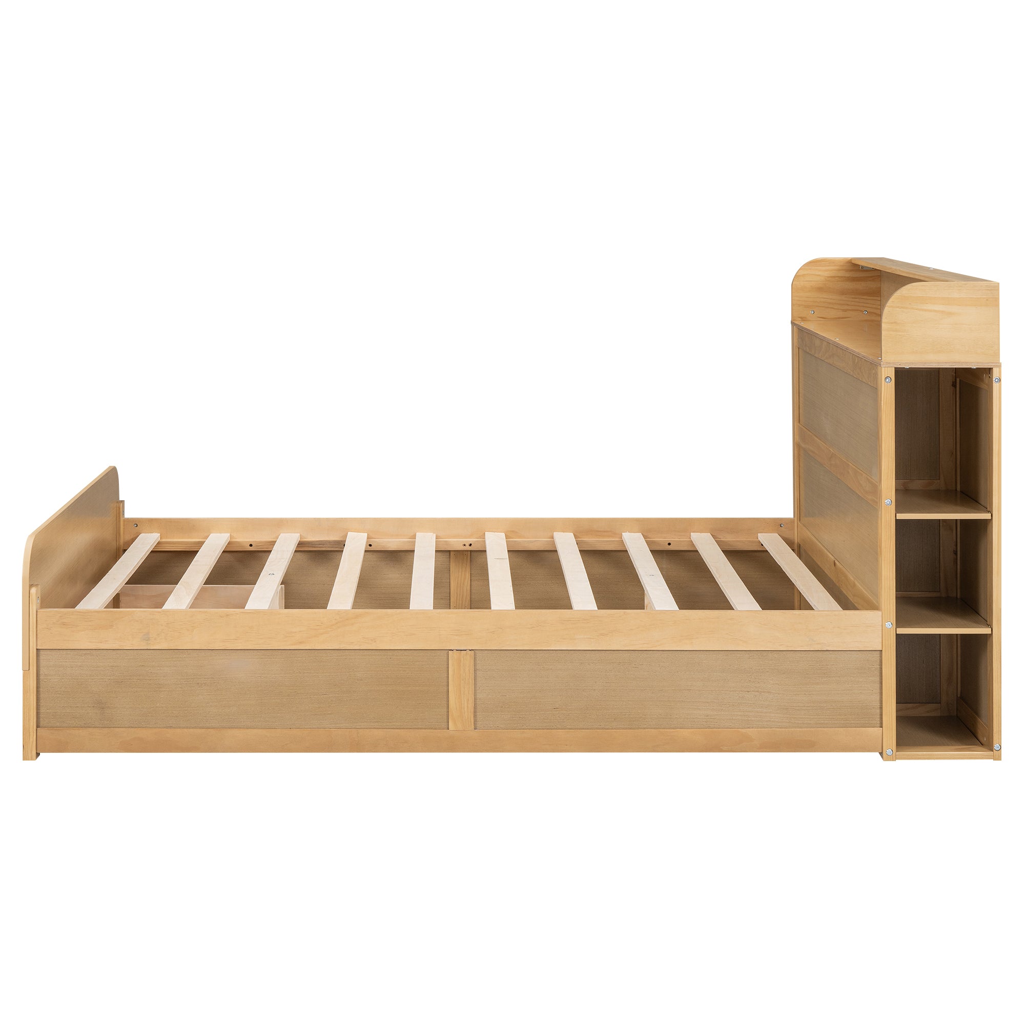 Full Size Platform Bed with Storage Headboard and a Big Drawer, Wood Color - Atlantic Fine Furniture Melbourne FL