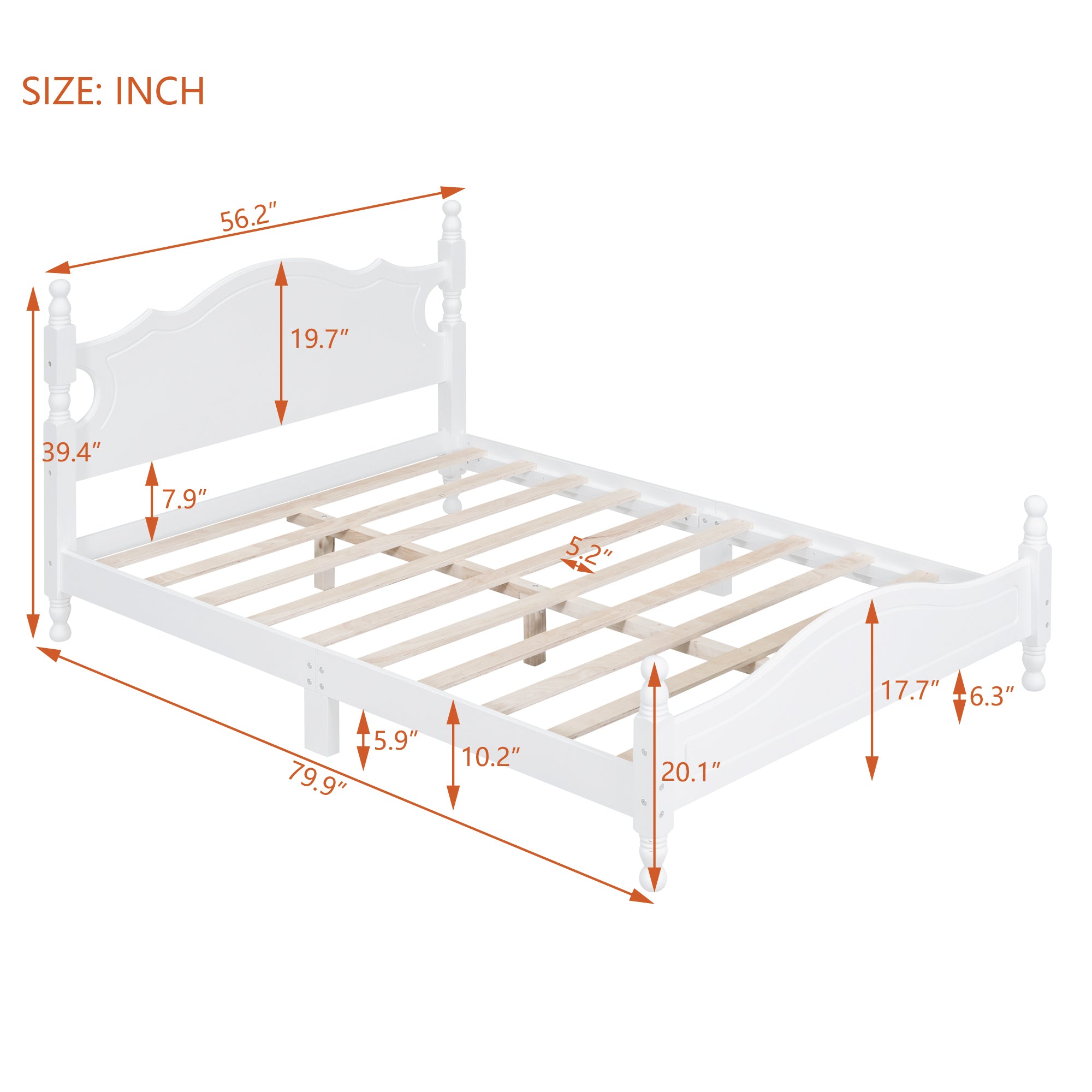 Full Size Wood Platform Bed Frame,Retro Style Platform Bed with Wooden Slat Support,White - Atlantic Fine Furniture Melbourne FL