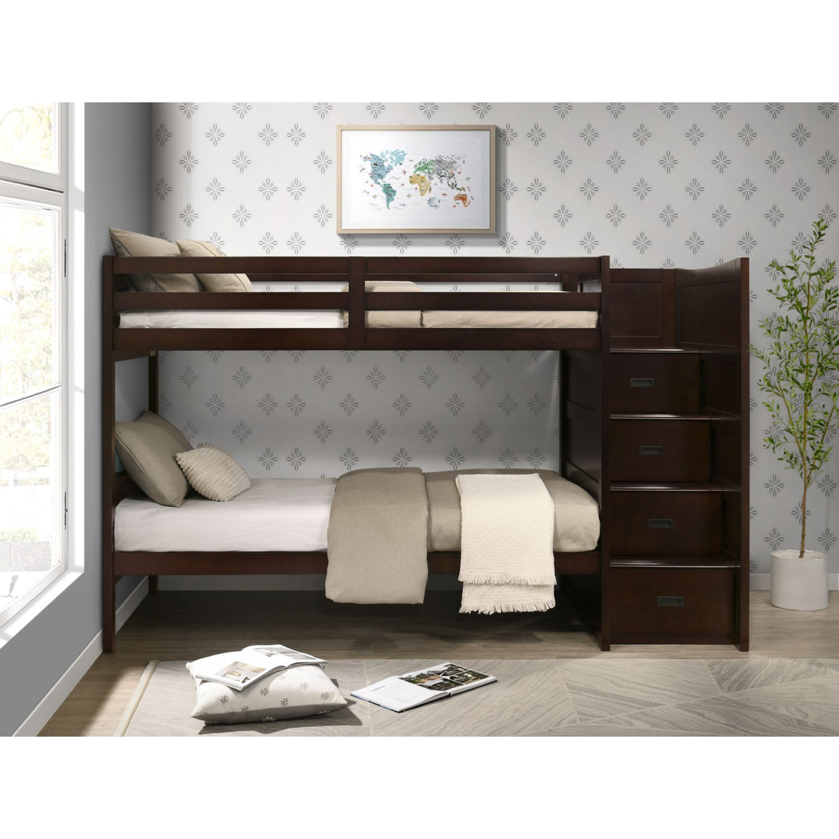 Sami Step Bunk With Right Headboard in Dark Brown by Elements International, view 46
