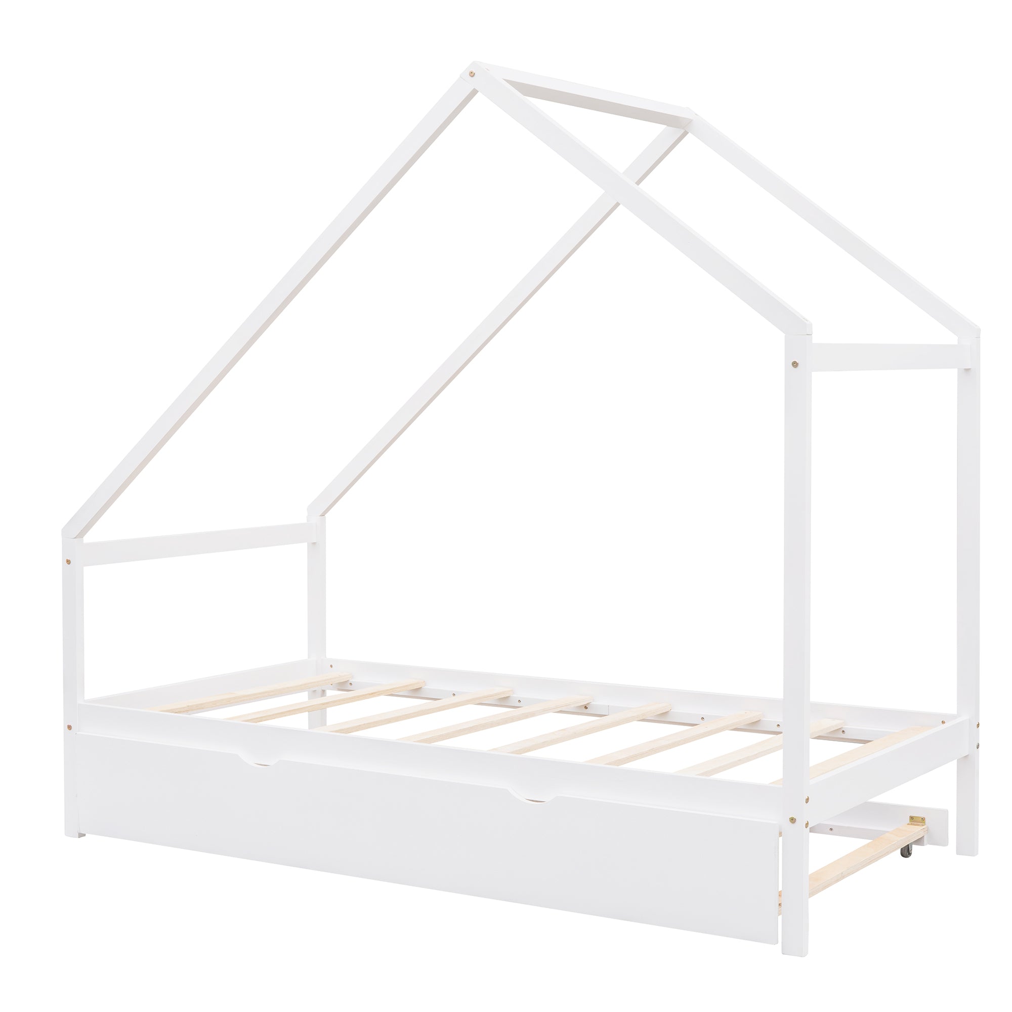 Twin Size Wooden House Bed With Twin Size Trundle, White - Atlantic Fine Furniture Melbourne FL