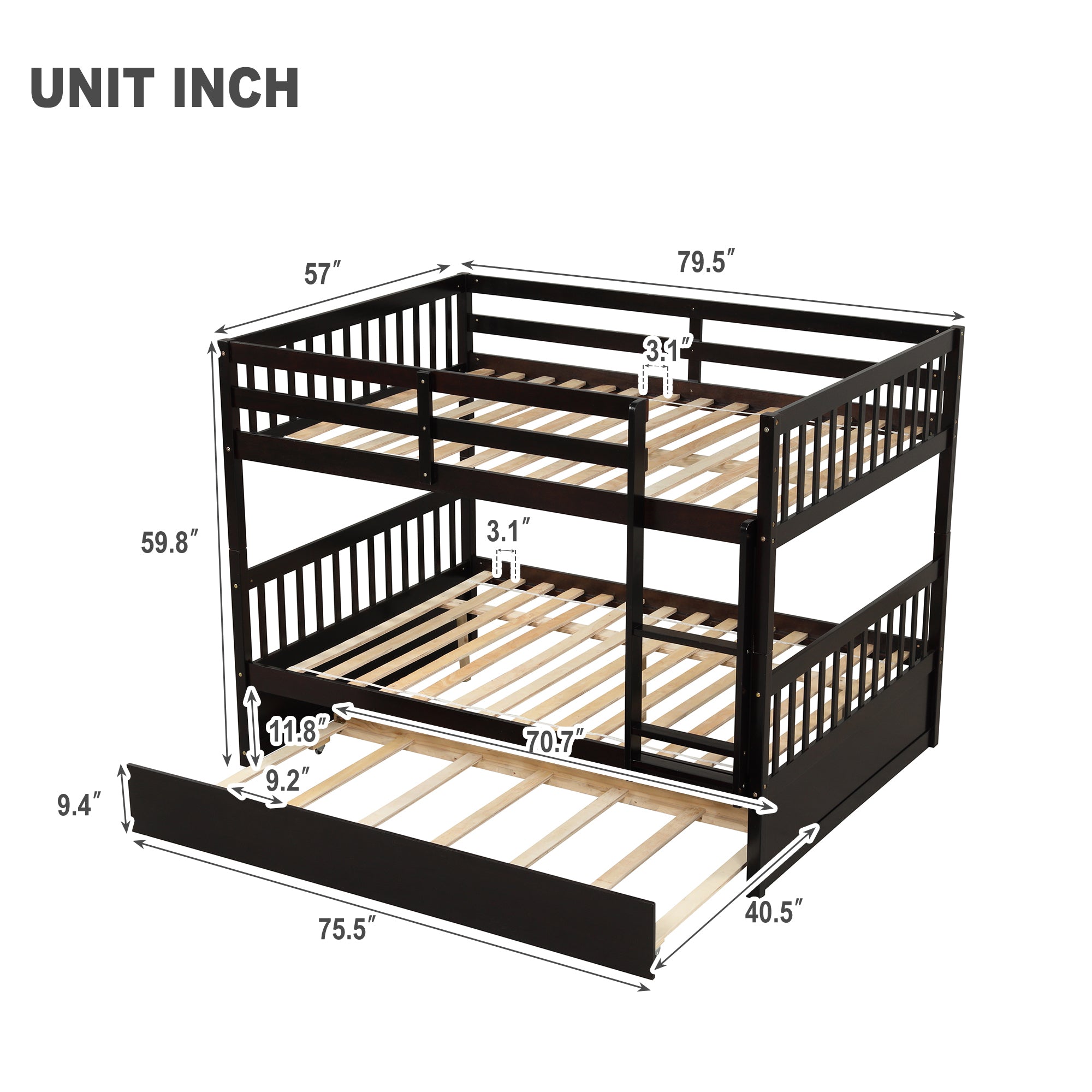 Full Over Full Bunk Bed with Trundle,Espresso - Atlantic Fine Furniture Melbourne FL