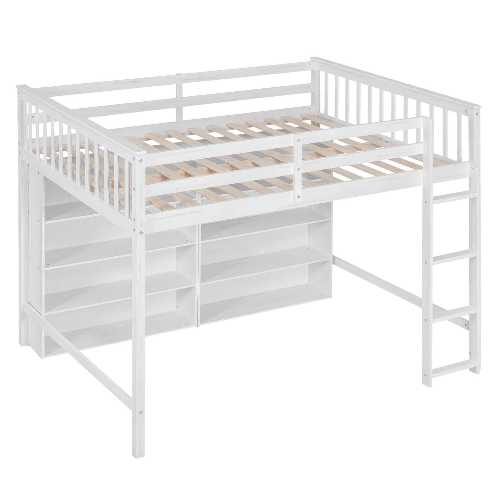 Full Size Loft Bed with 8 Open Storage Shelves and Built-in Ladder, White - Atlantic Fine Furniture Melbourne FL
