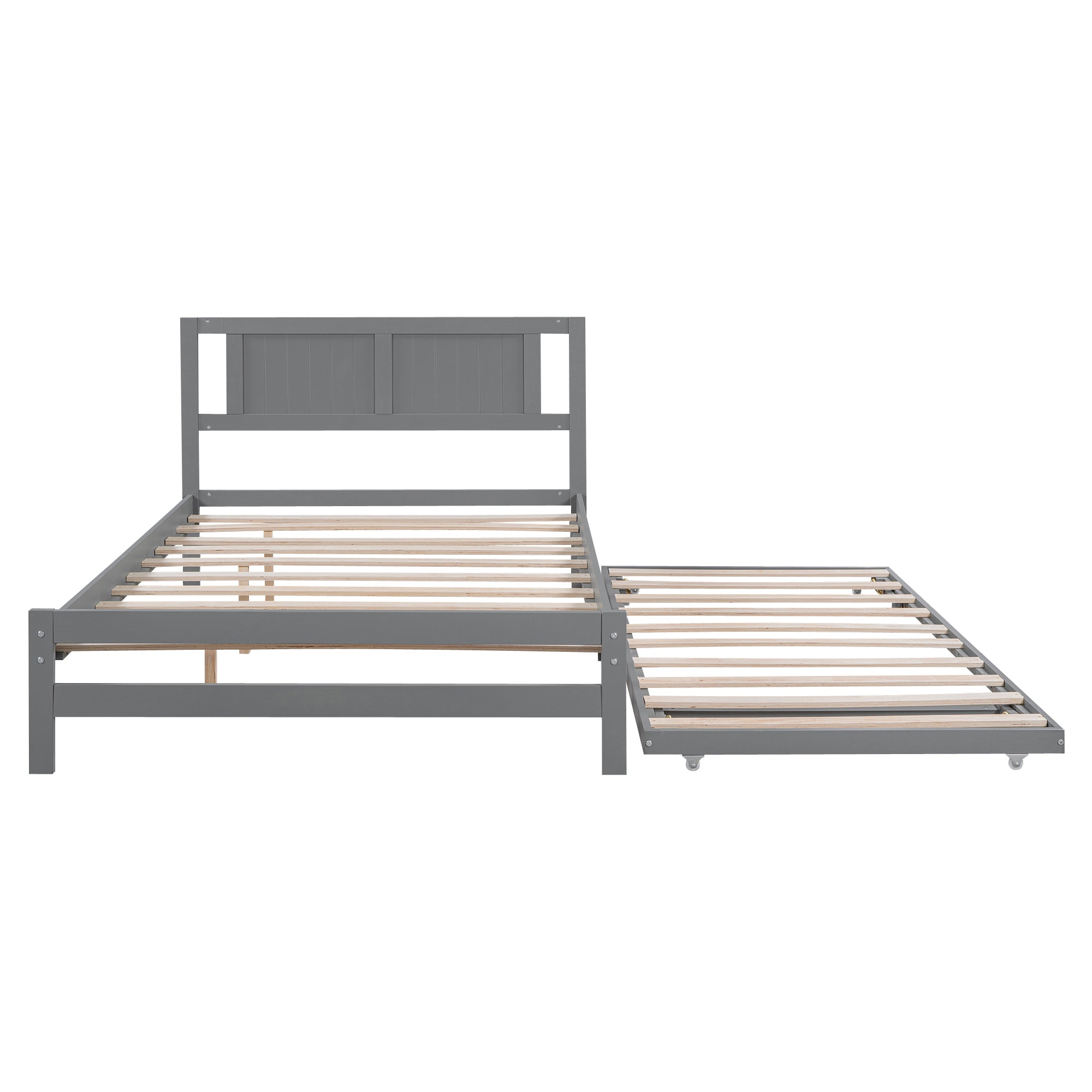 Full Size Platform Bed with Adjustable Trundle,Gray(Old SKU:SM000248AAE)