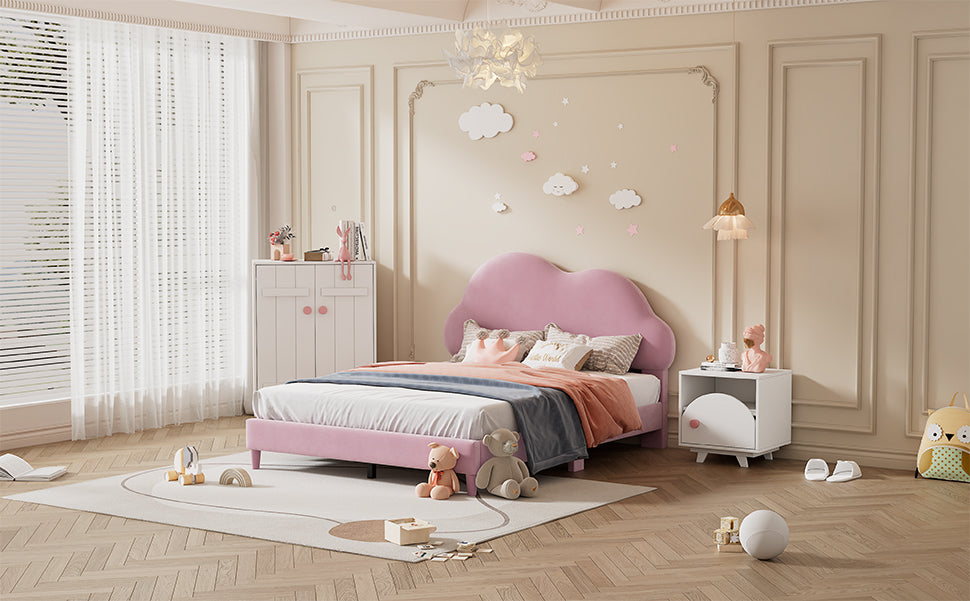 Full size Upholstered Cloud-Shape Bed ,Velvet Platform Bed with Headboard,No Box-spring Needed,Pink - Atlantic Fine Furniture Melbourne FL