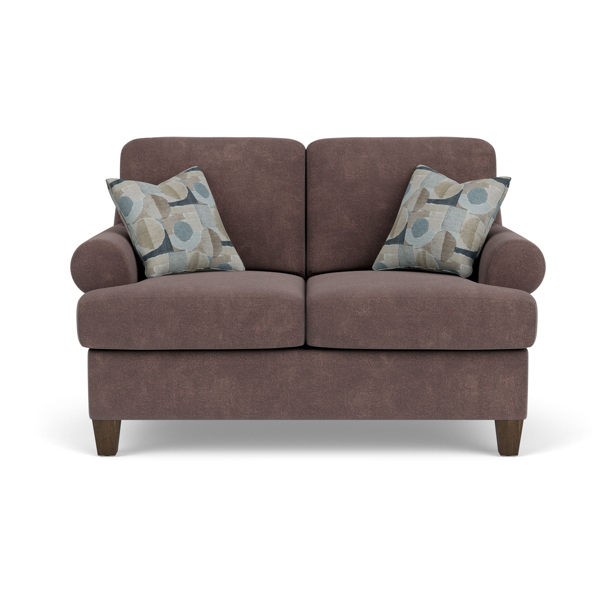 Moxy - Fabric Loveseat, T-Shaped Seat Cushion, Curved Sock Arms