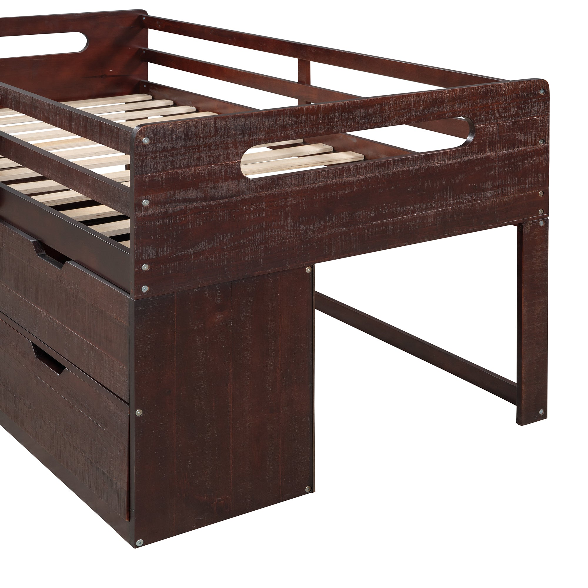 Twin size Loft Bed with Two Shelves and Two drawers (Antique Espresso) - Atlantic Fine Furniture Melbourne FL