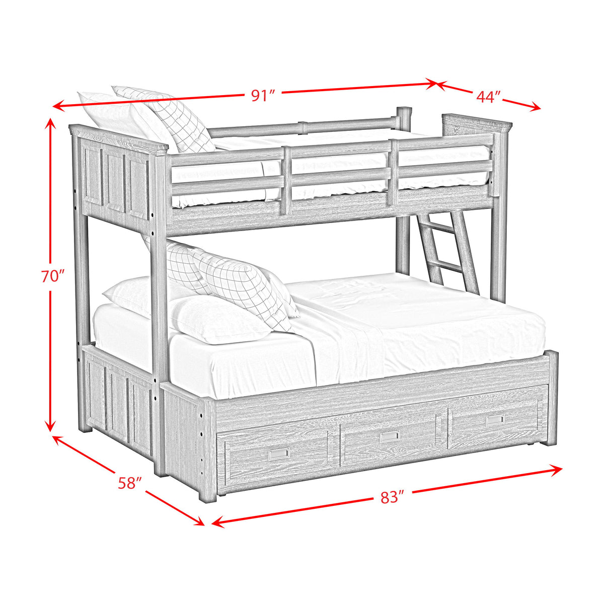 Hampton Kids Bunk With Ladder And Trundle in Black by Elements International, view 28