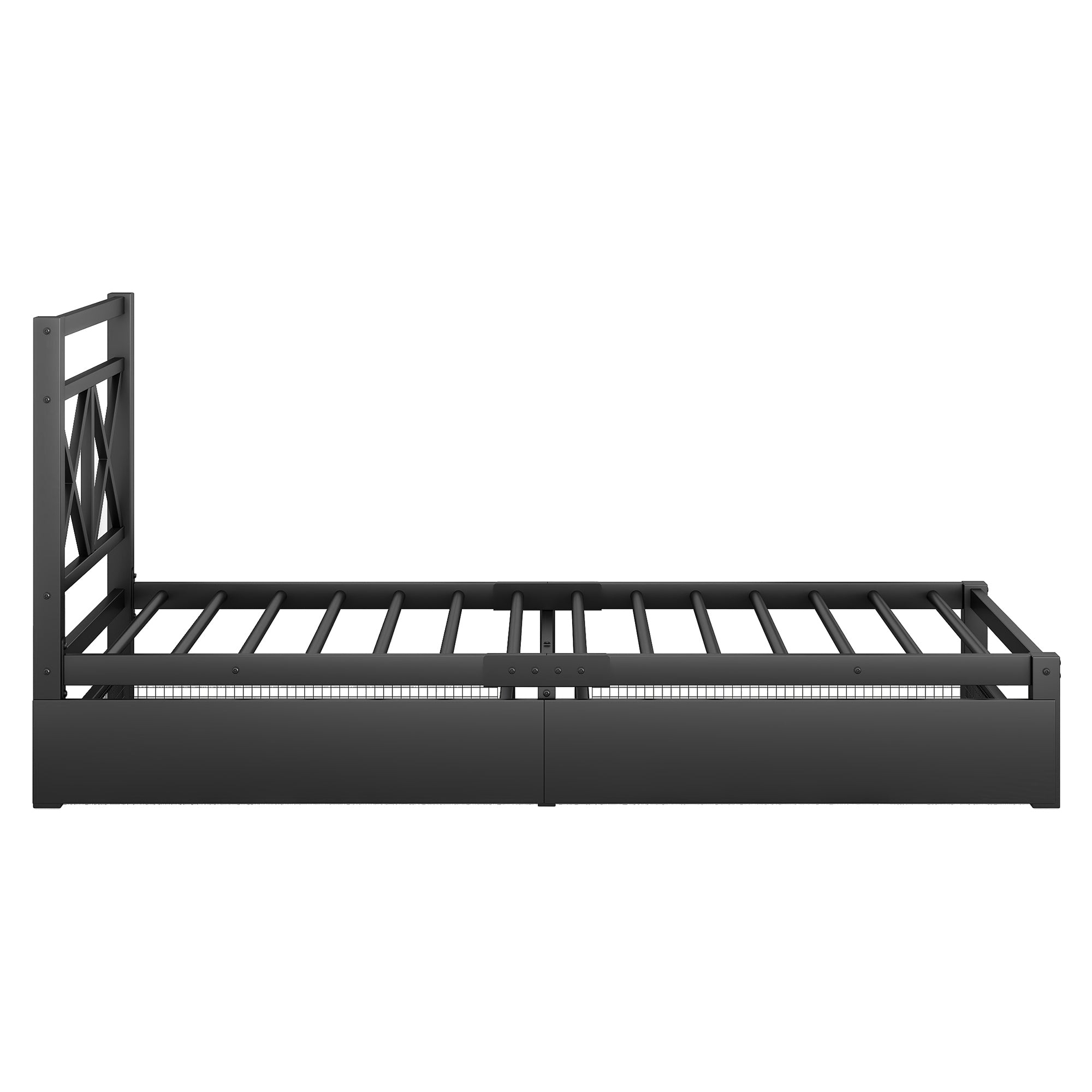 Metal Platform Bed with 2 Drawers, Twin (Black)