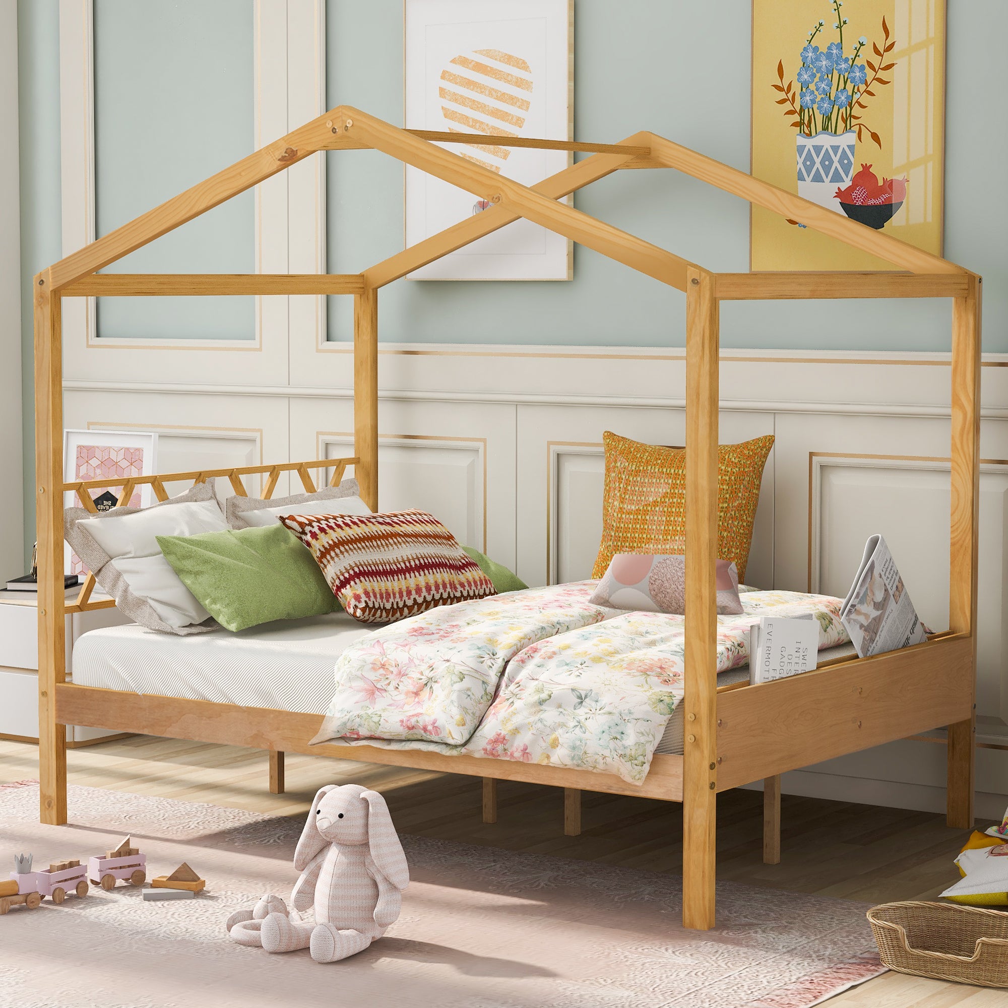Full Size Wood House Bed with Storage Space, Natural (OLD SKU :LP000002AAM) - Atlantic Fine Furniture Melbourne FL