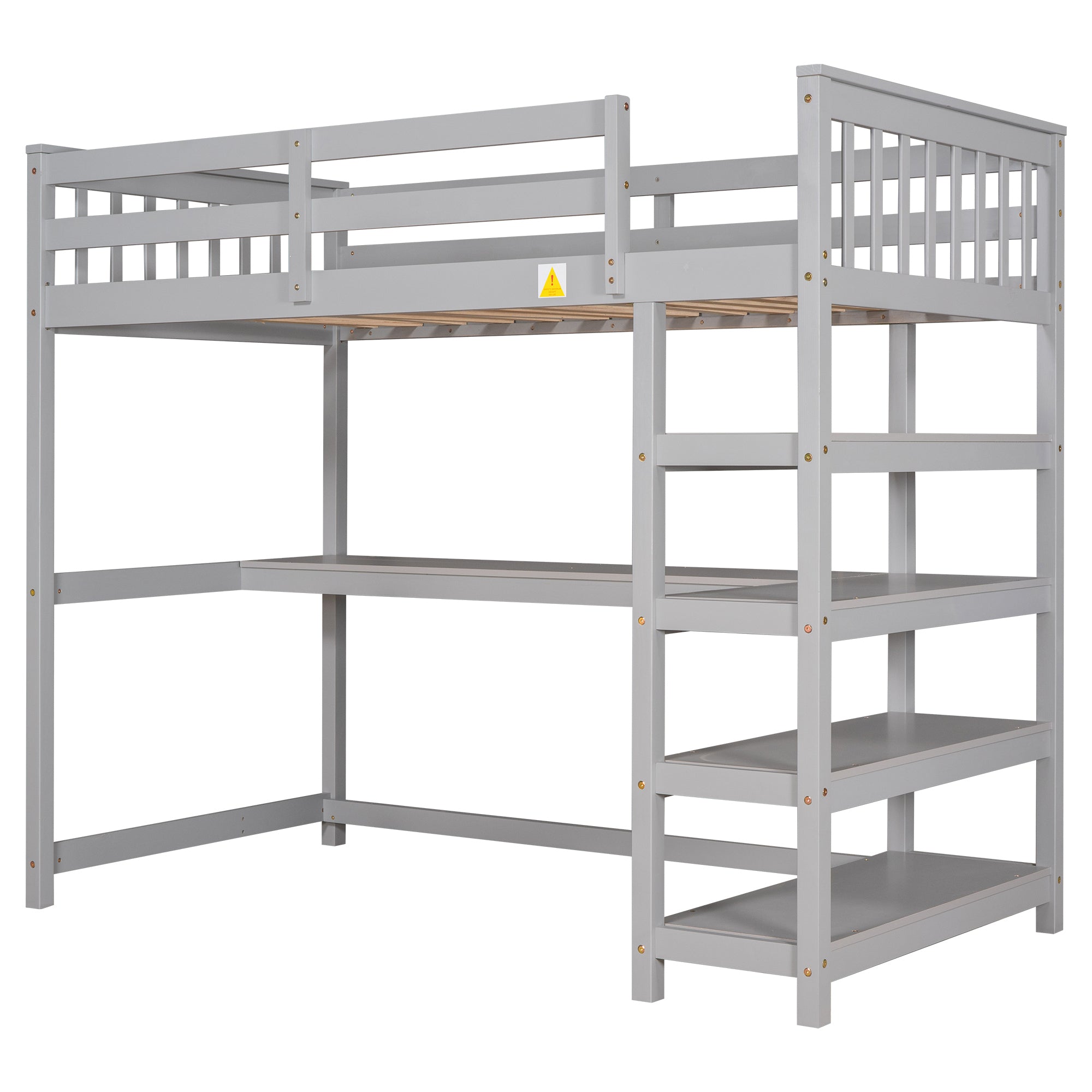Twin Size Loft Bed with Storage Shelves and Under-bed Desk, Gray(OLD SKU:SM000245AAE-1) - Atlantic Fine Furniture Melbourne FL