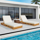Premium Acacia Wood Lounge Chaise Set With Water Resistant Cushions, Adjustable Recline - Cream / Teak