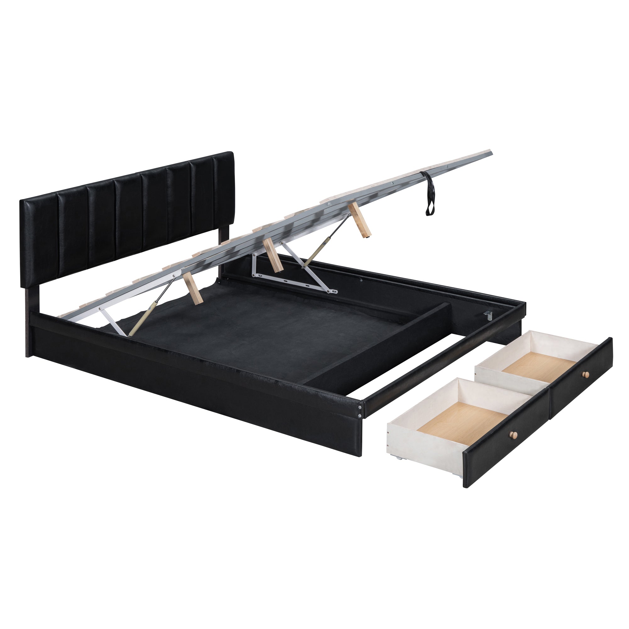 Queen Size Upholstered Bed with Hydraulic Storage System and Drawer, Black - Atlantic Fine Furniture Melbourne FL