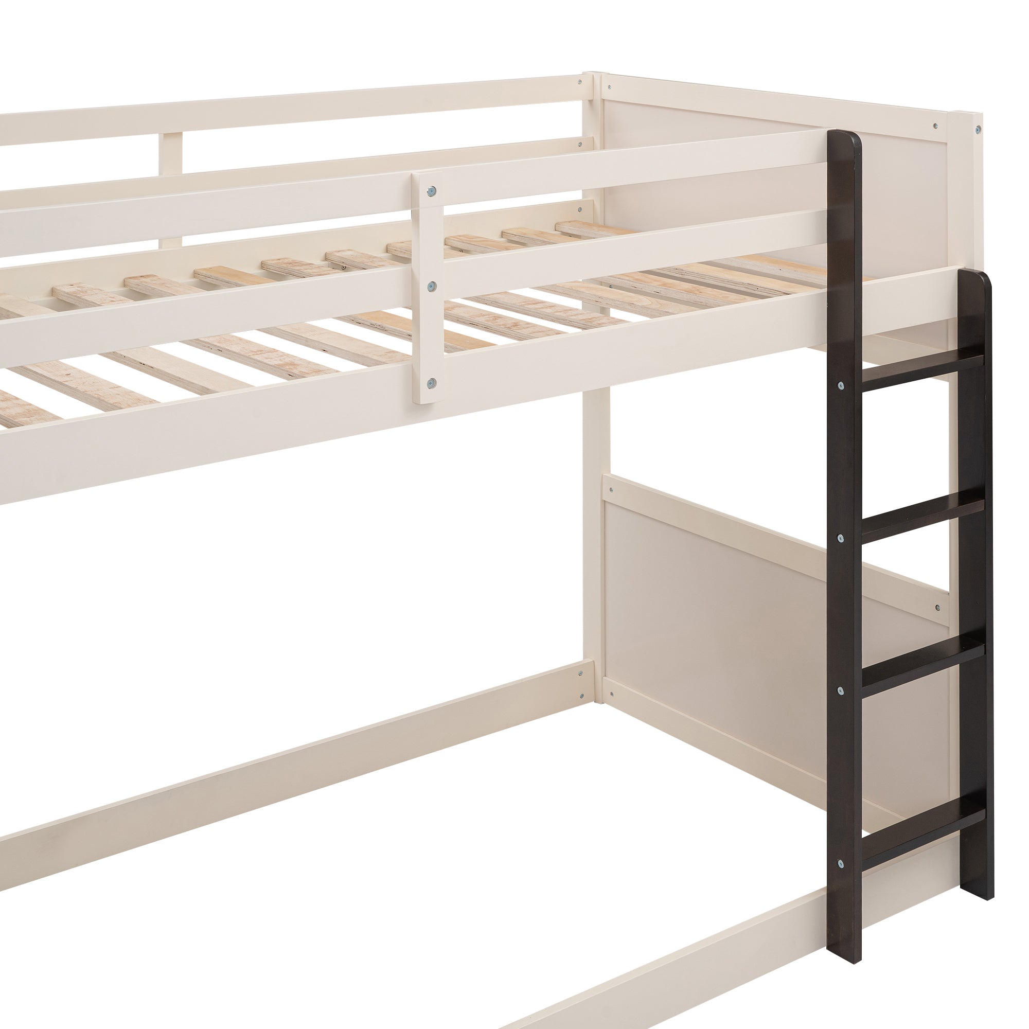 Twin over Twin Boat-Like Shape Bunk Bed with Storage Shelves, Cream+Espresso - Atlantic Fine Furniture Melbourne FL