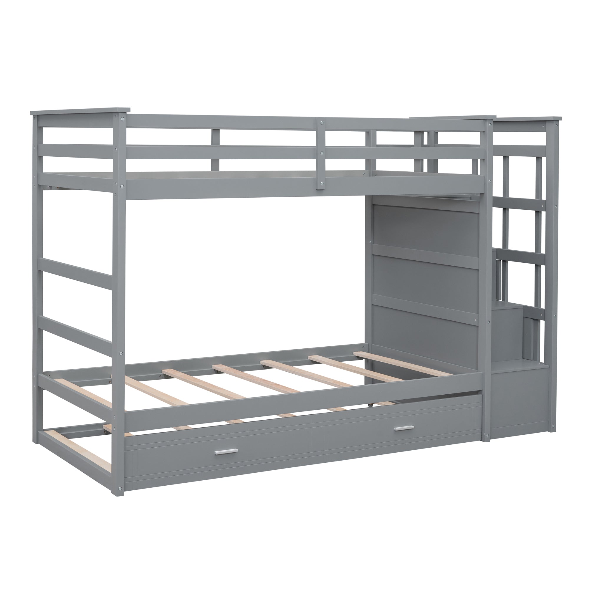 Twin Over Twin Bunk Bed with Trundle and Staircase,Gray(OLD SKU:LT000068AAE) - Atlantic Fine Furniture Melbourne FL