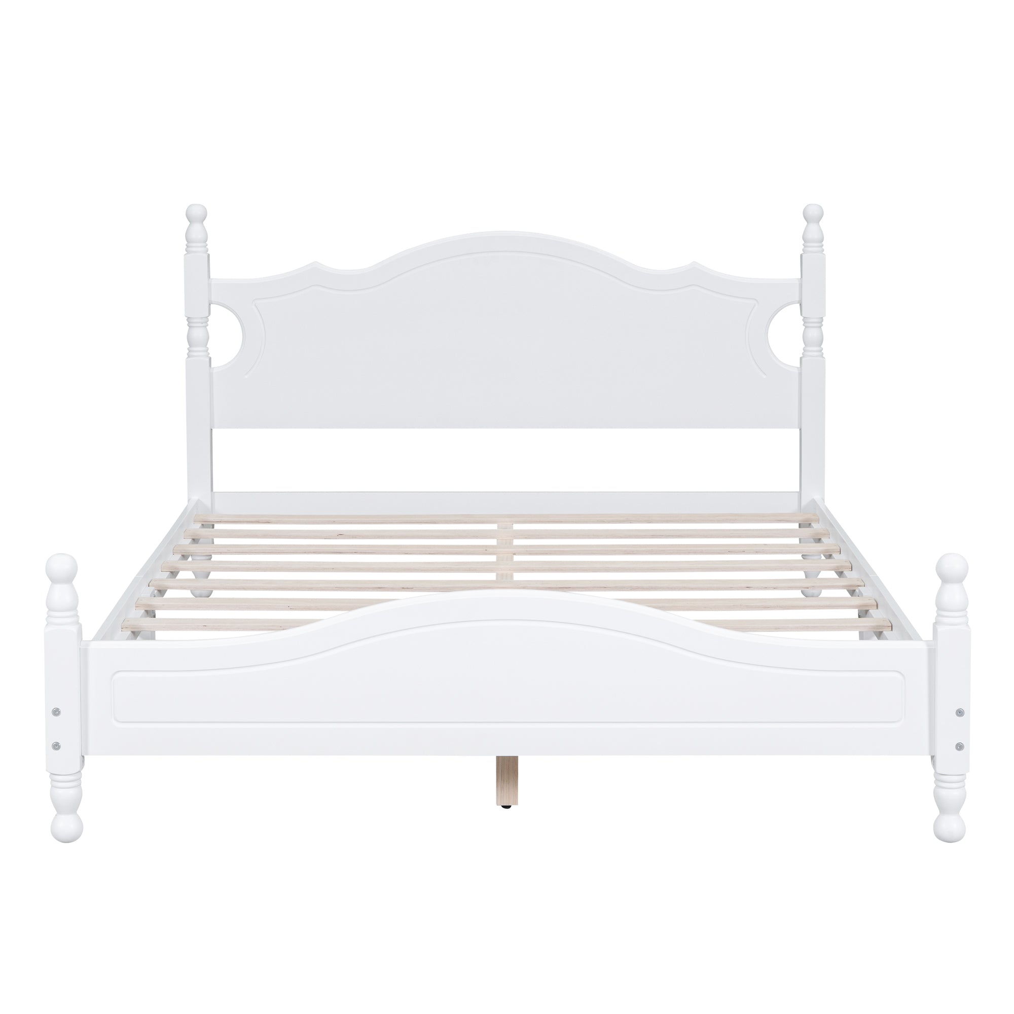 Queen Size Wood Platform Bed Frame,Retro Style Platform Bed with Wooden Slat Support,White - Atlantic Fine Furniture Melbourne FL