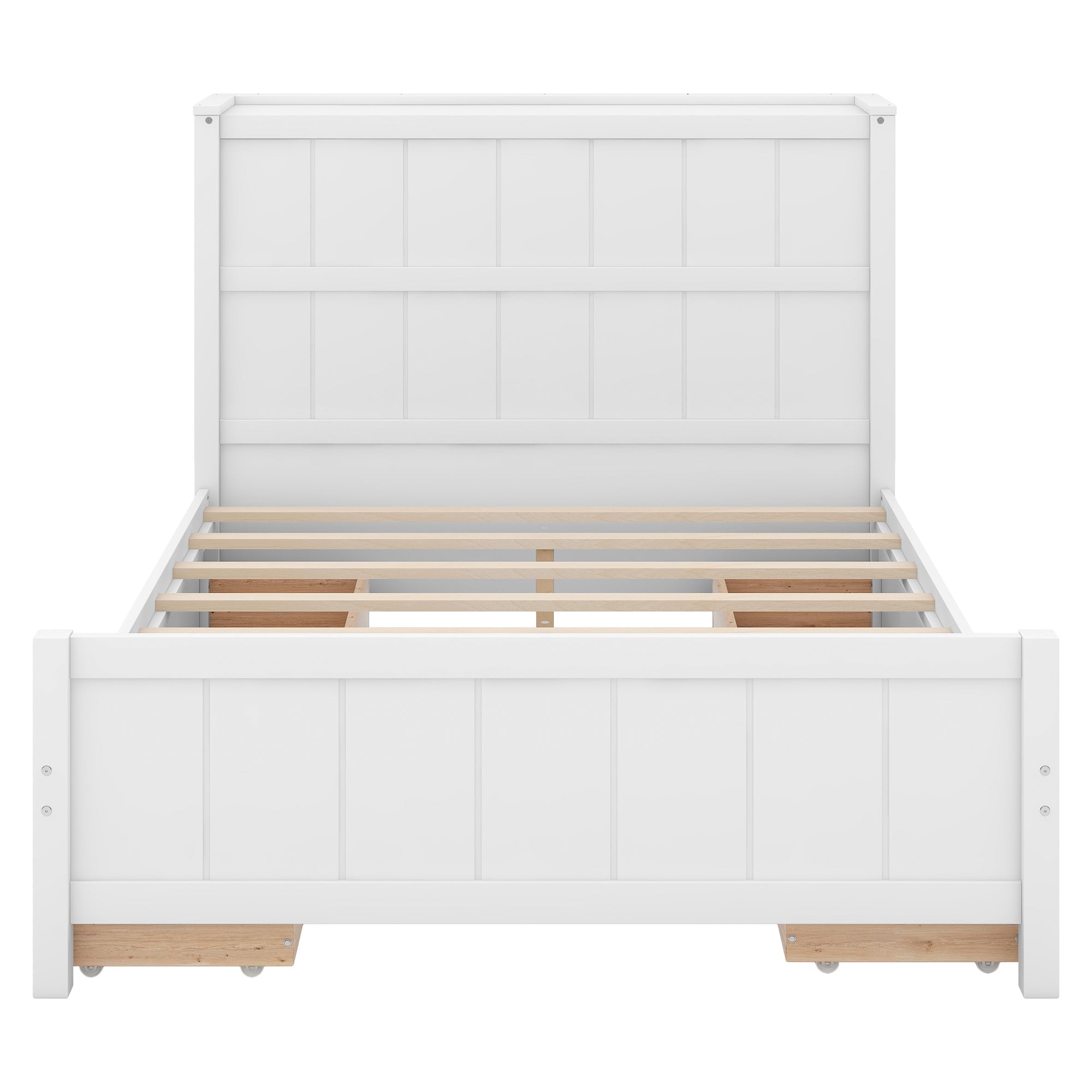 Full Size Platform Bed with Drawers and Storage Shelves, White