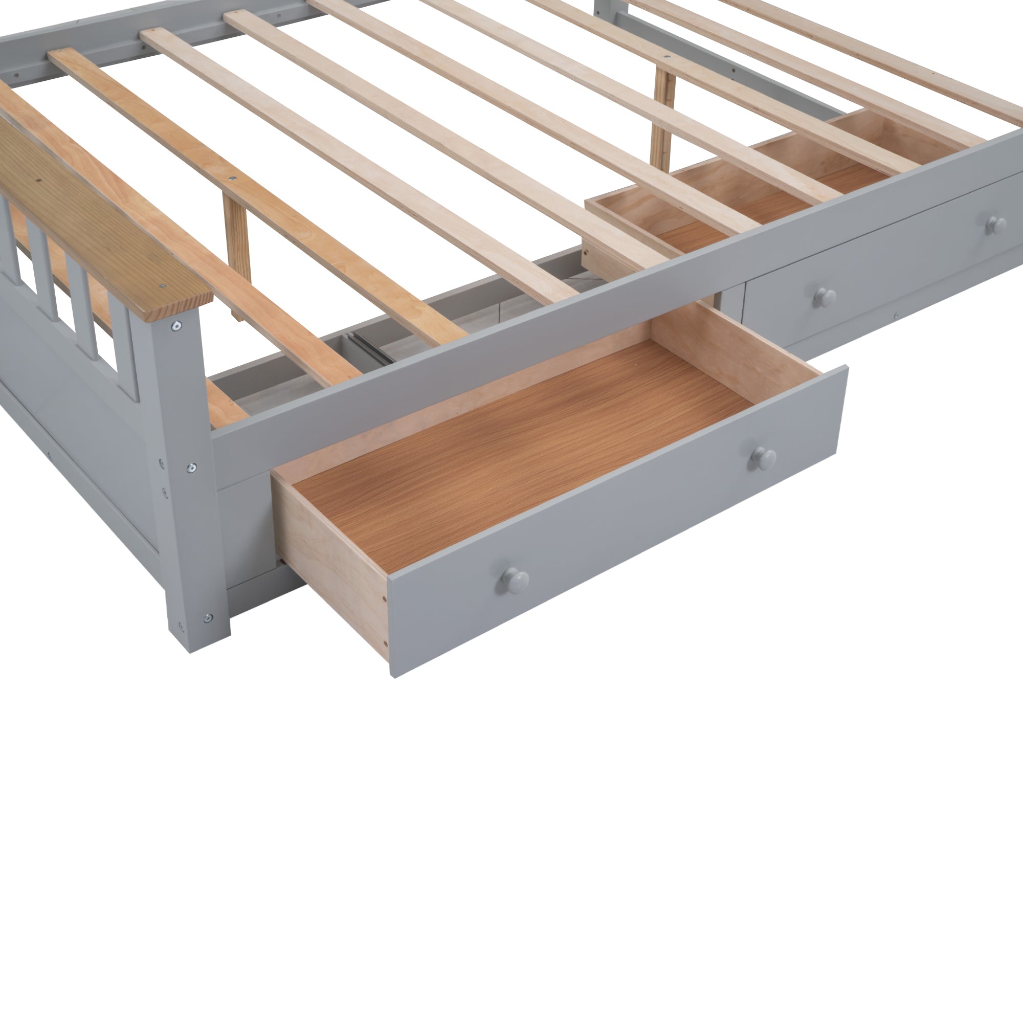 Queen Size Wood Platform Bed with Two Drawers and Wooden Slat Support,Gray+Natrual - Atlantic Fine Furniture Melbourne FL