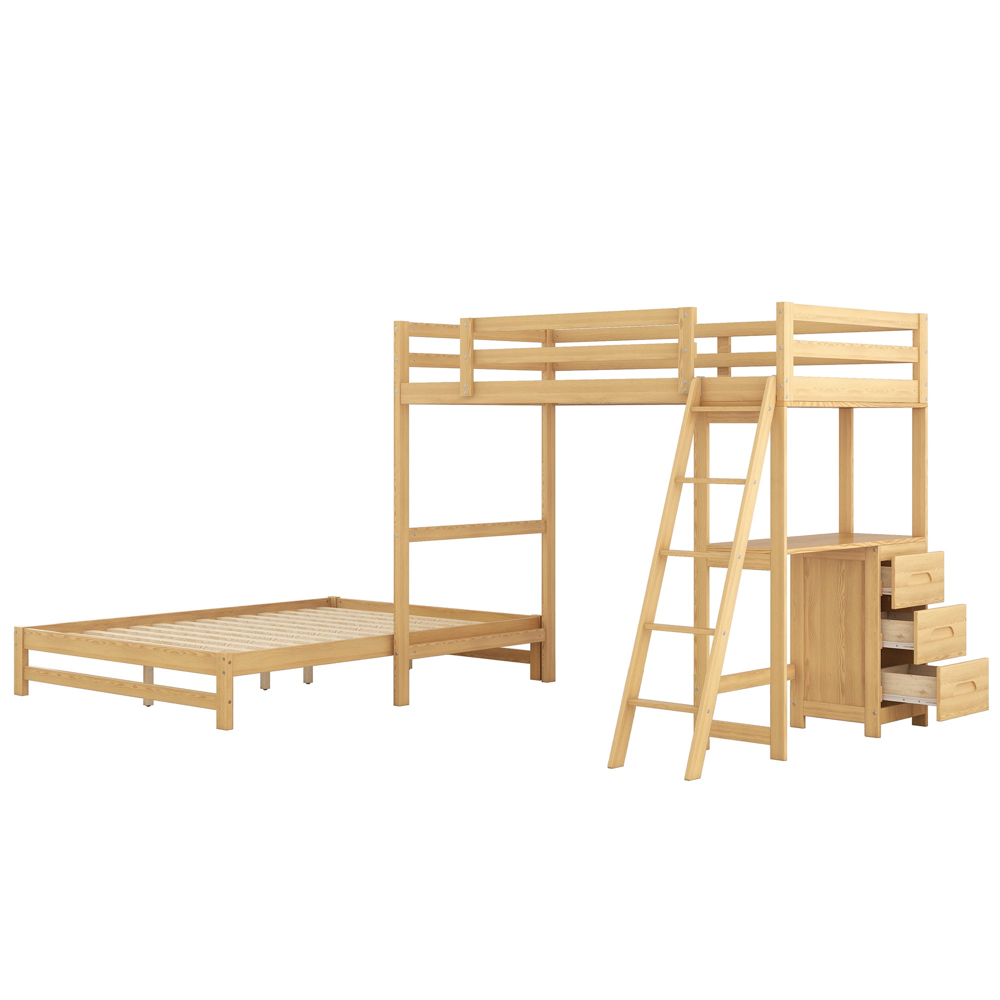 Twin over Full Bunk Bed with Built-in Desk and Three Drawers, Natural - Atlantic Fine Furniture Melbourne FL