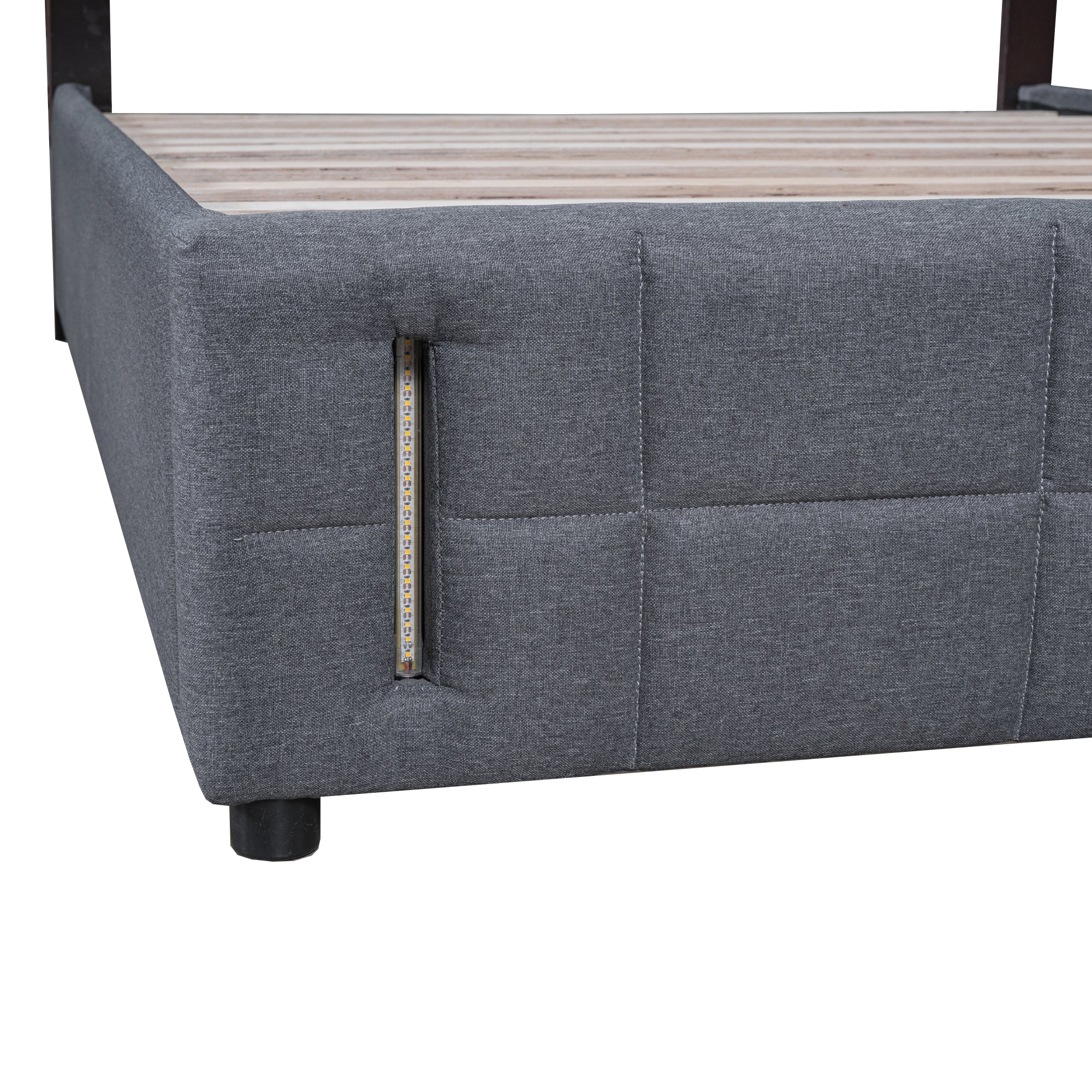 Queen Size Upholstered Bed with Hydraulic Storage System and LED Light, Gray - Atlantic Fine Furniture Melbourne FL